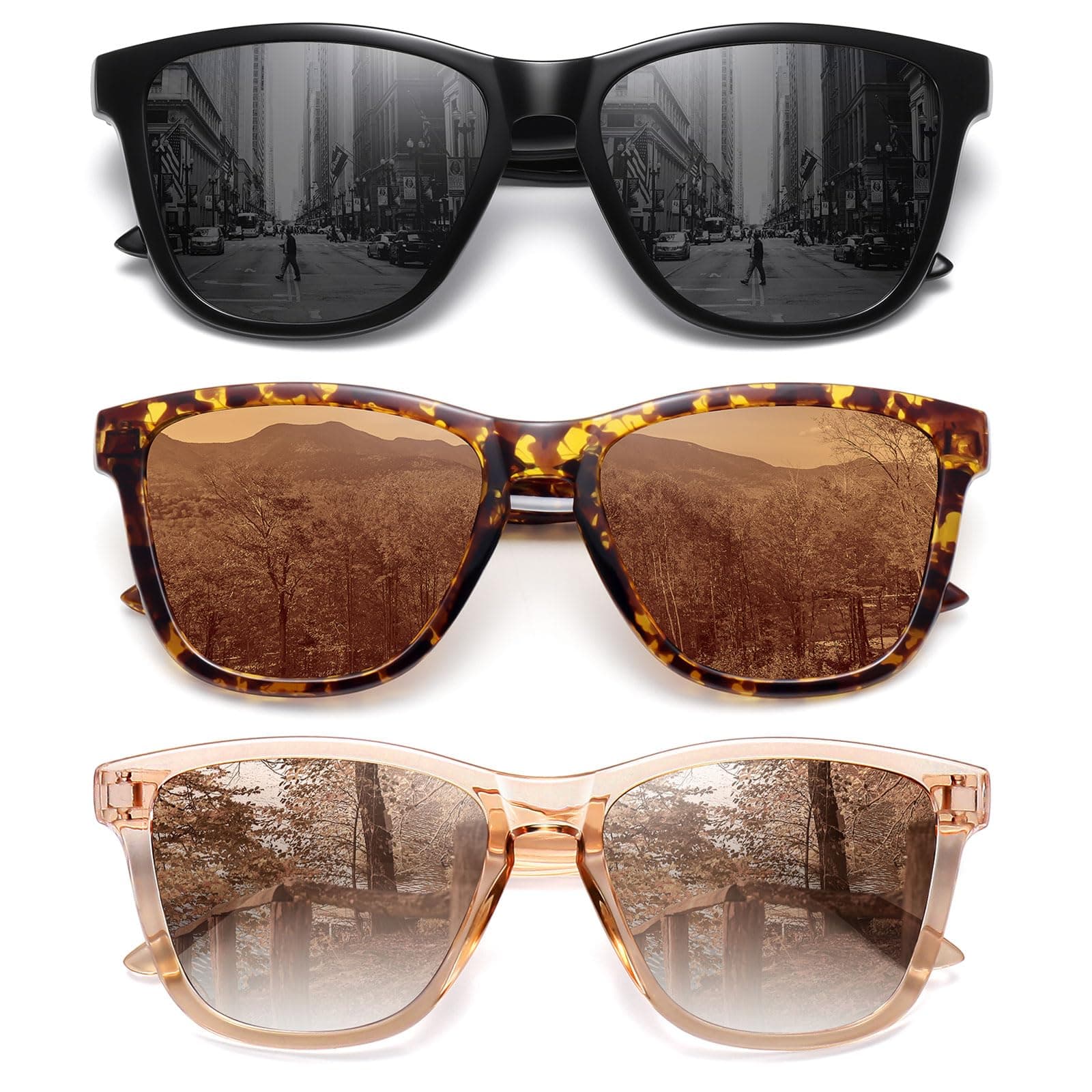 MEETSUN Polarized Sunglasses for Women Men Trendy Classic Retro Designer Style Fashion UV400 Protection 3 PACK