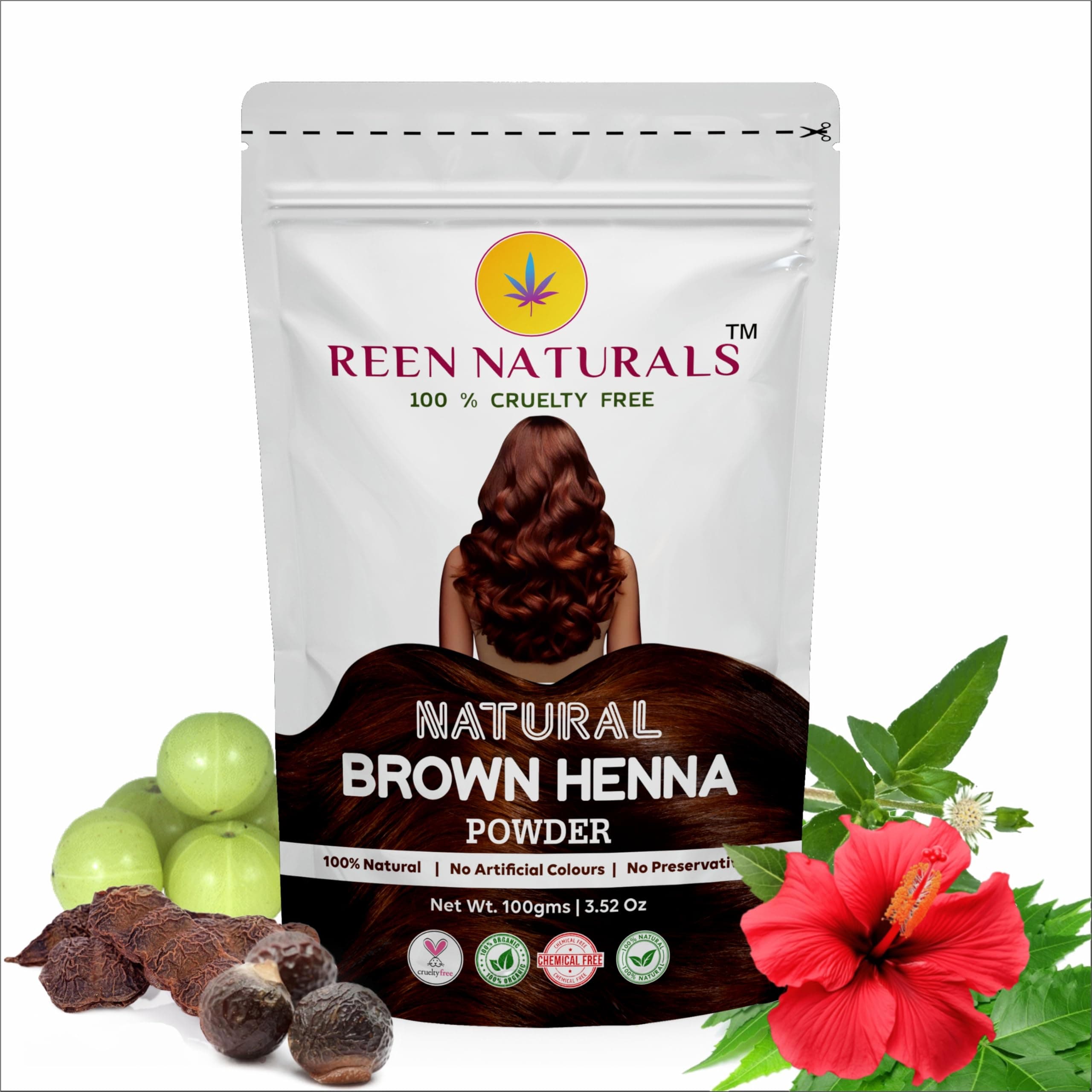 – REENNATURALS Brown Henna Powder for Hair Color | Herbal Henna | Rich Dark Natural Color for Hair 100gms