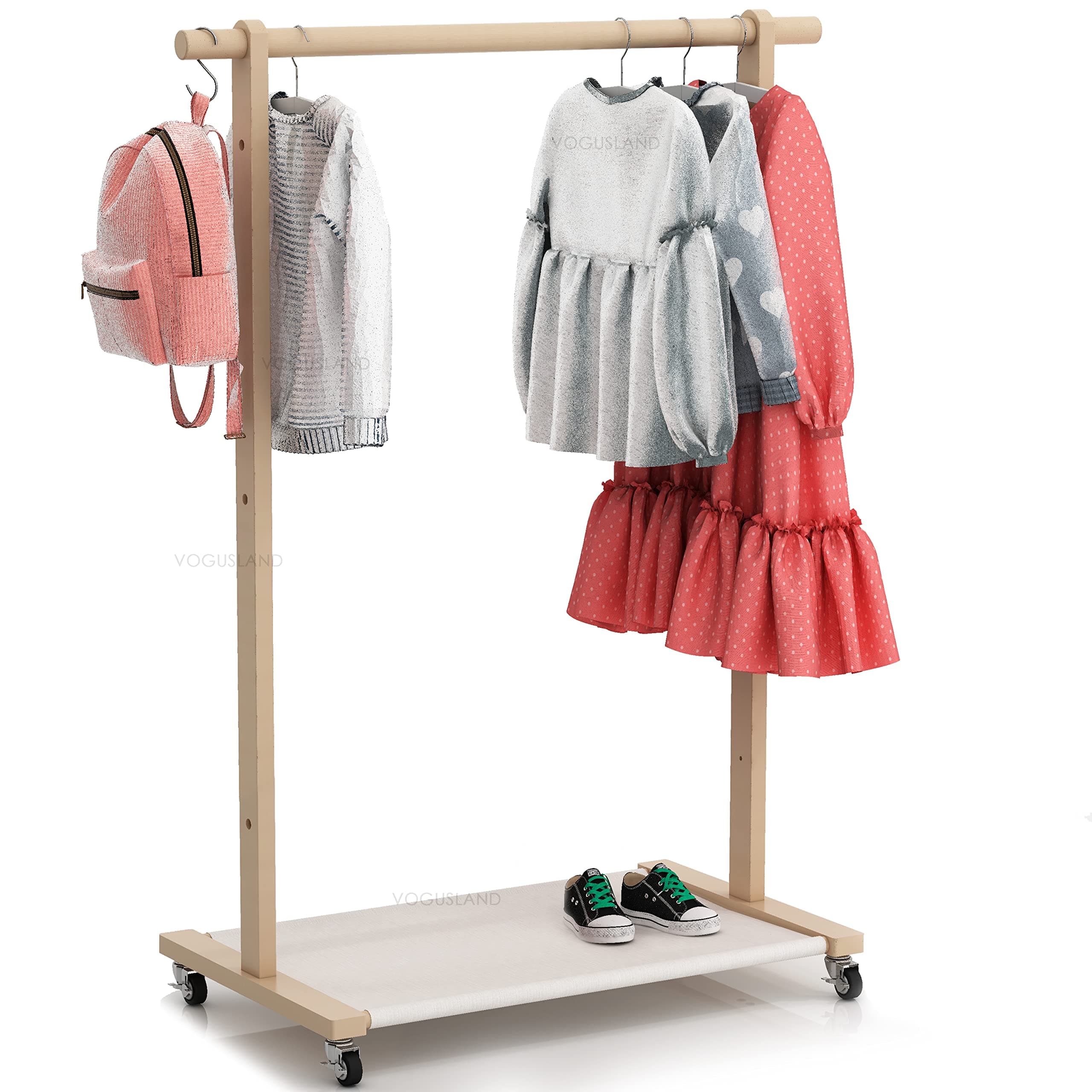Dress Up Rack with Storage Shelf, Kids Clothing Rack with Caster Wheels, Child Garment Rack for Small Space