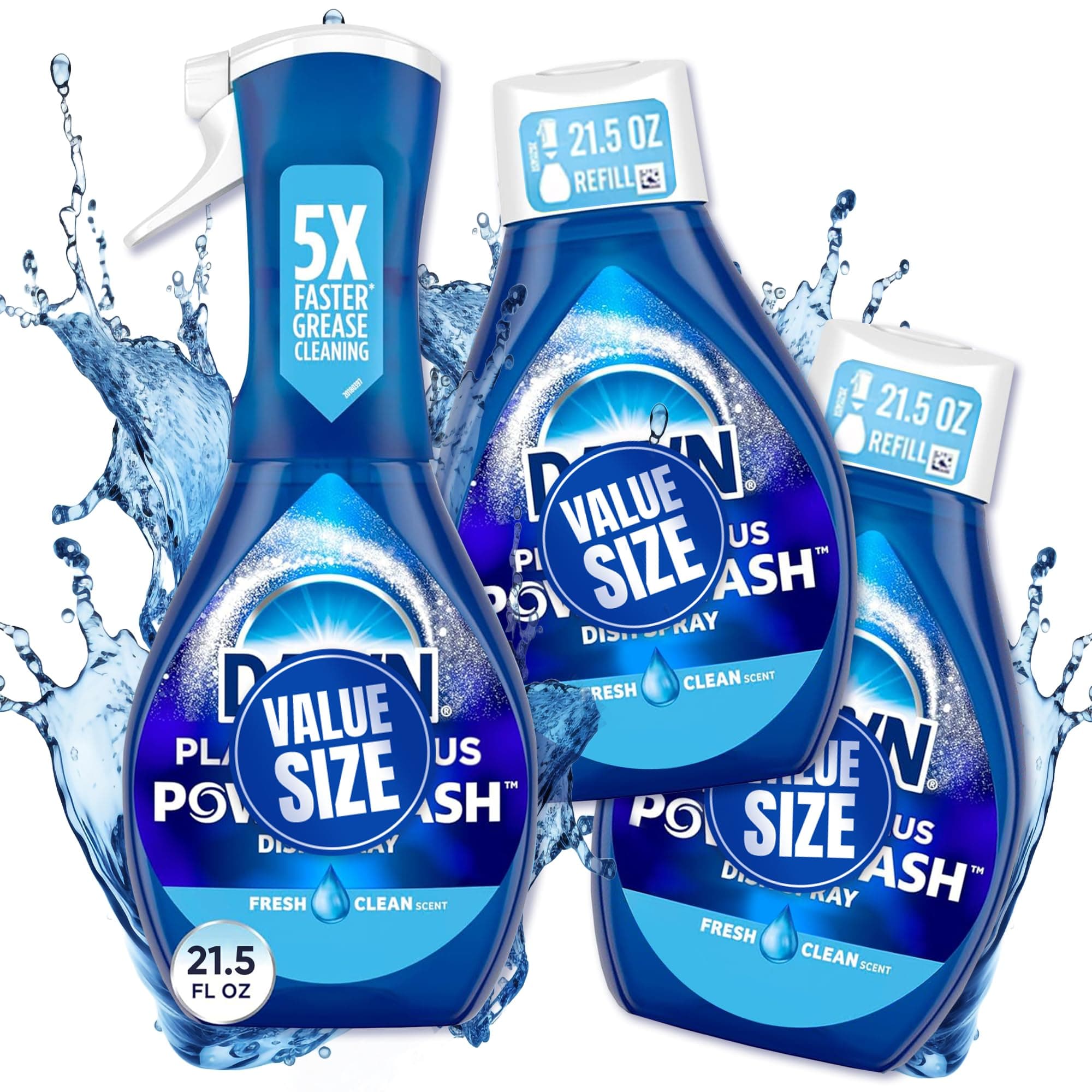 DoomiDawwn Platinum Powerwash Dish Spray & Dish Soap Refill Set, Fresh Scent 1 spray + 2 refills, Value Size 21.5 Fl oz Packaged The Perfect Dish Cleaner.