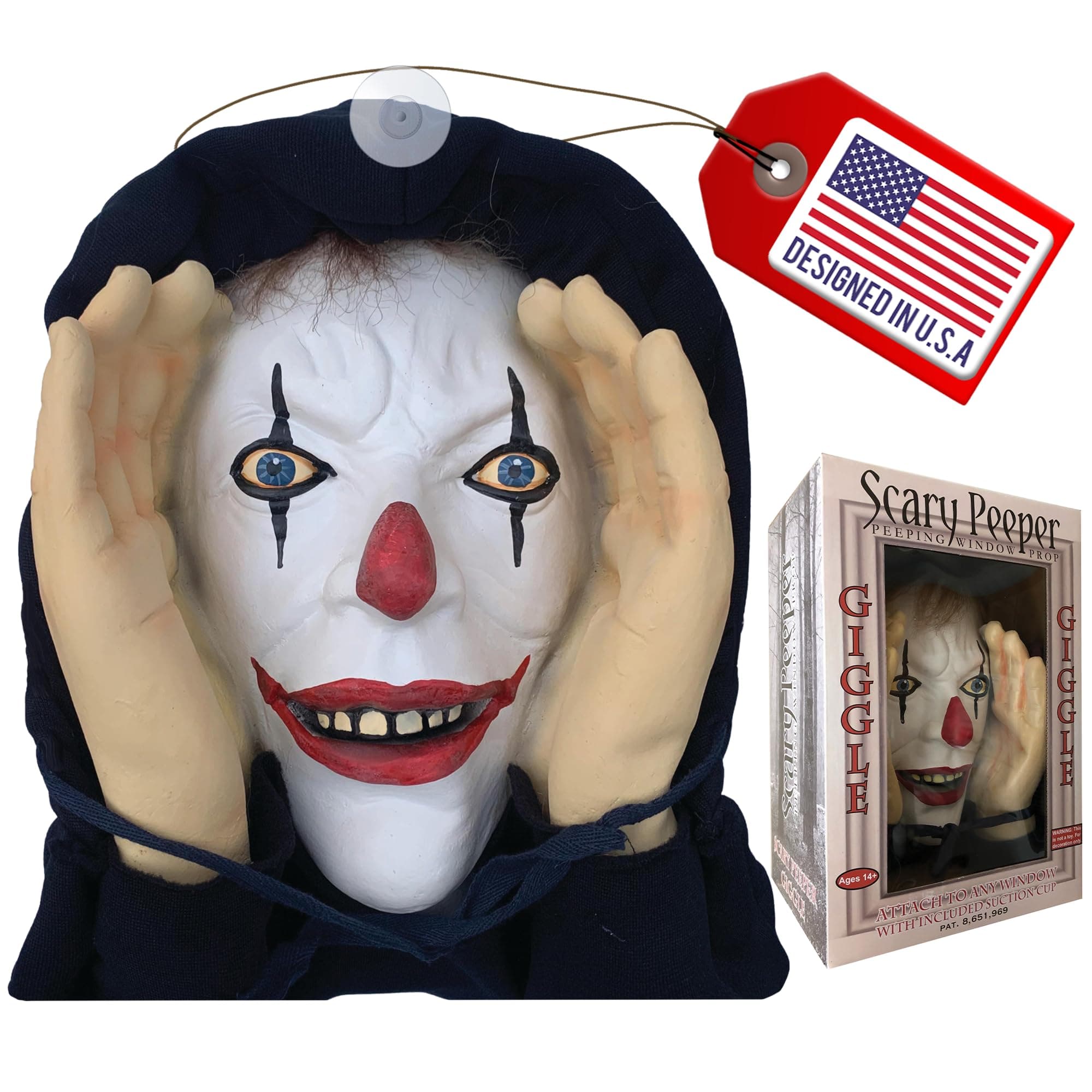Scary Peeper Fright At First Sight - Clown Halloween Decoration - Giggle - the True-to-Life Window Prop
