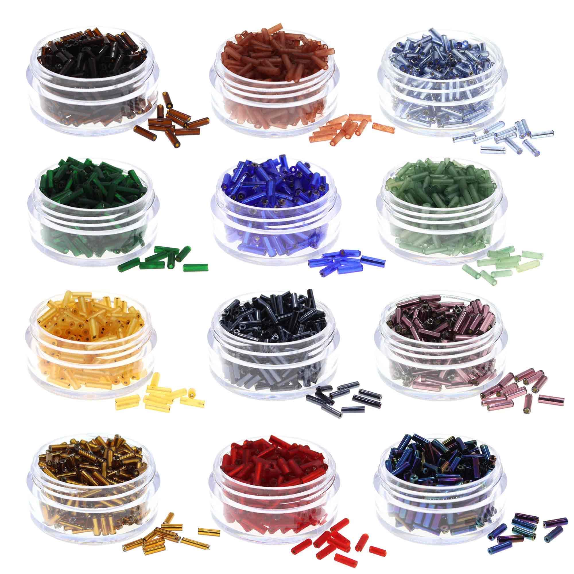 Fun-Weevz 3000 PCS Glass Bugle Beads for Jewelry Making for Adults, 6mm Glass Tube Beads in 12 Colors, Small Glass Bead Craft Kit, Jewelry Making Supplies Crafts