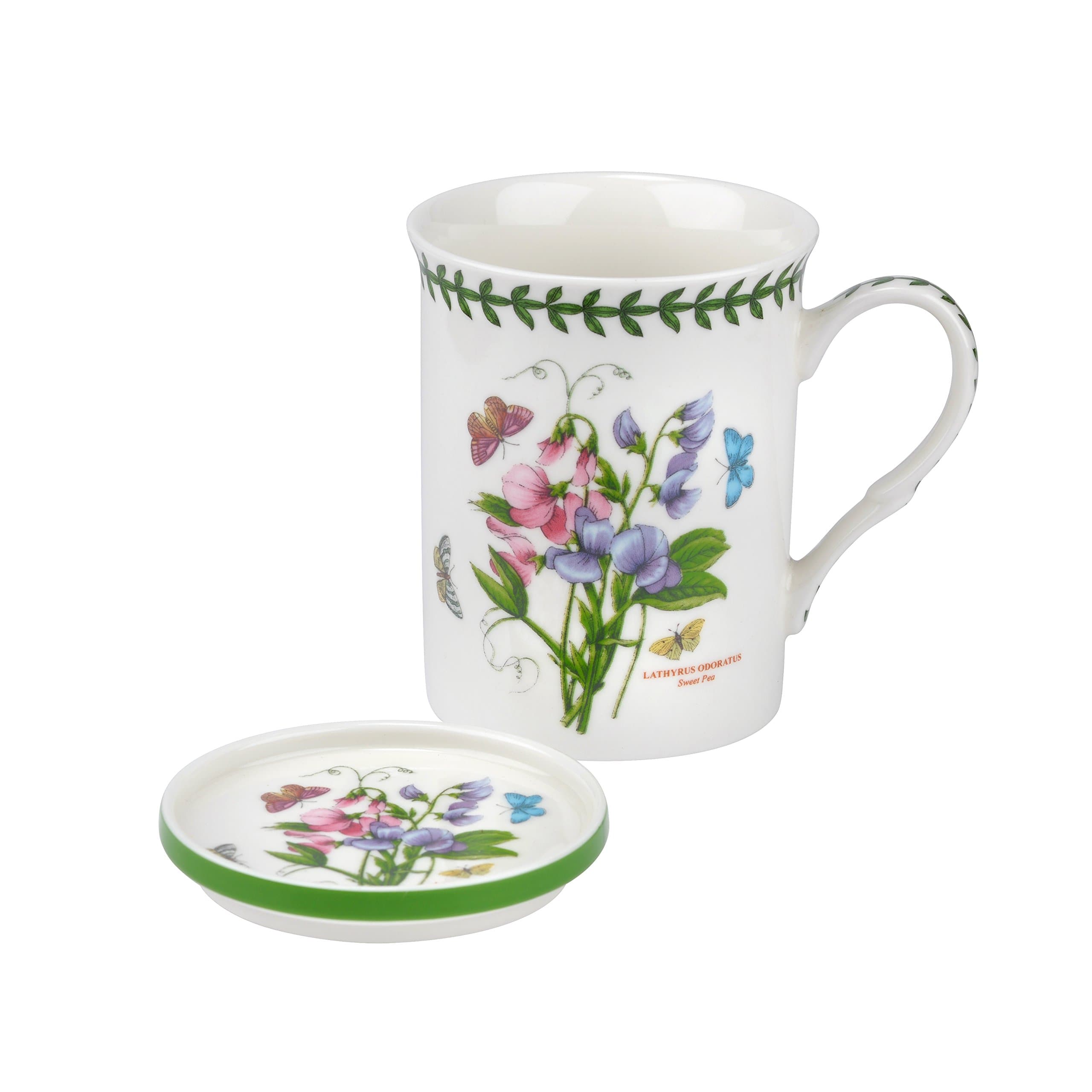 Portmeirion Home & Gifts Sweet Pea Motif Mug and Coaster Set, Porcelain, Multi-Colour, 8.5 x 12 x 10.5 cm