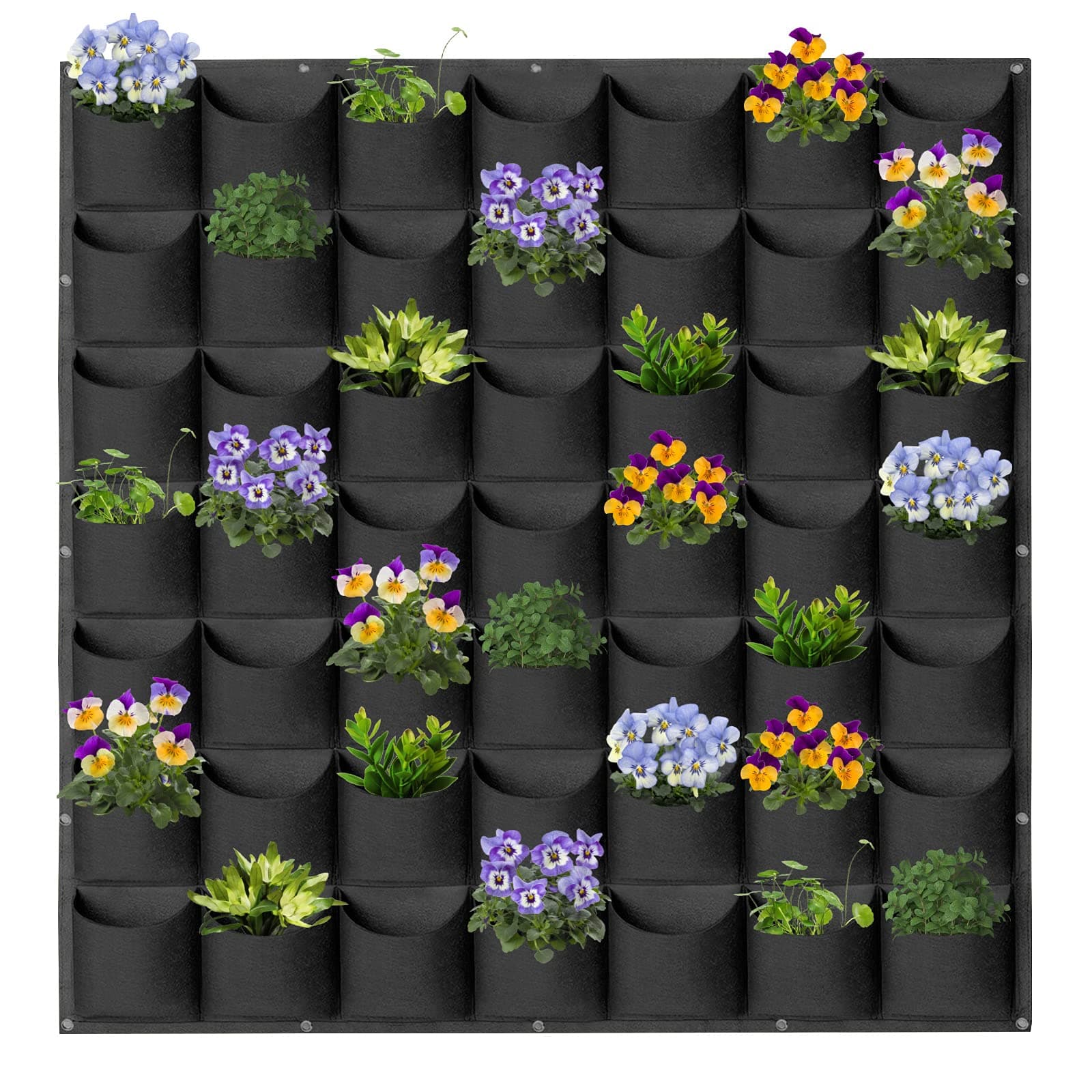 WHATWEARS Hanging Planter Bags, 49 Pockets Hanging Vertical Wall Mounted Planter Planting Grow Bags, Gardening Vertical Greening Flower Container Plant Pouch Storage Bags(1m×1m, Black)