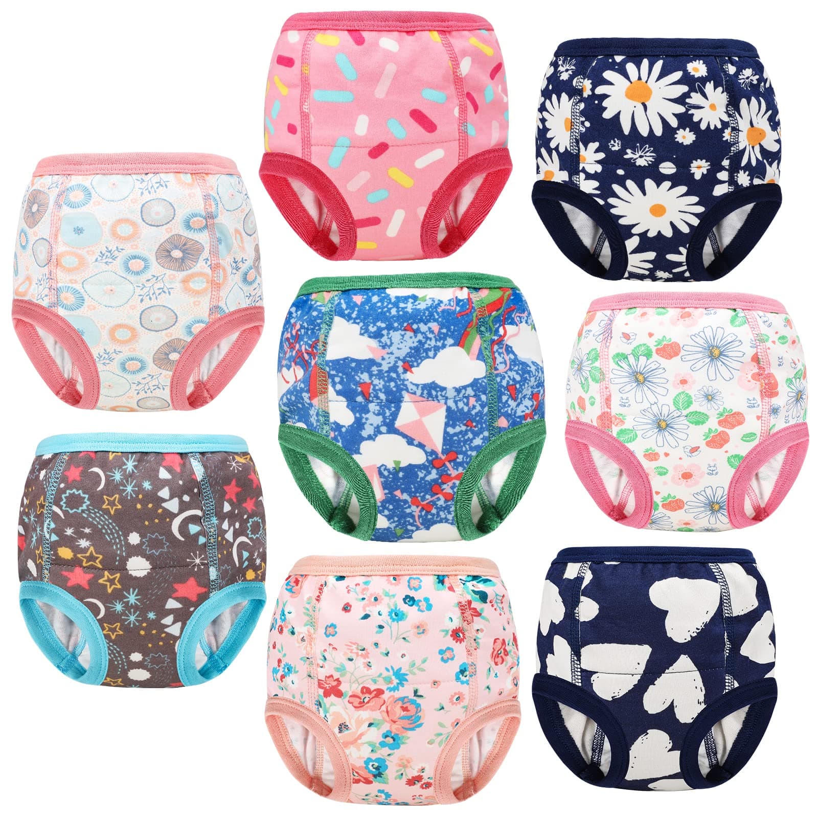 8 Packs Potty Training Pants Cotton Absorbent Training Underwear for Toddler Boy and Girls 2T-9T