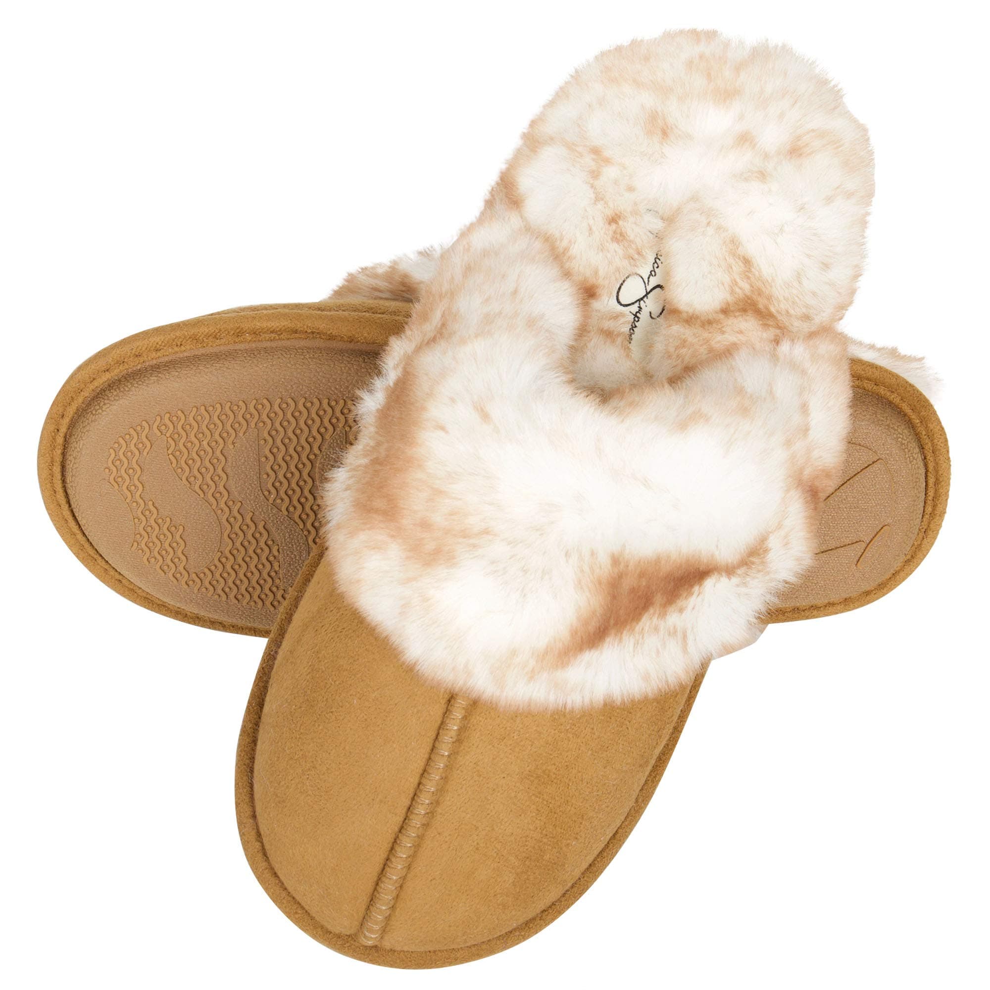 [Jessica Simpson] スリッパ Comfy Faux Fur House Slipper Scuff Memory Foam Slip on Anti-skid Sole