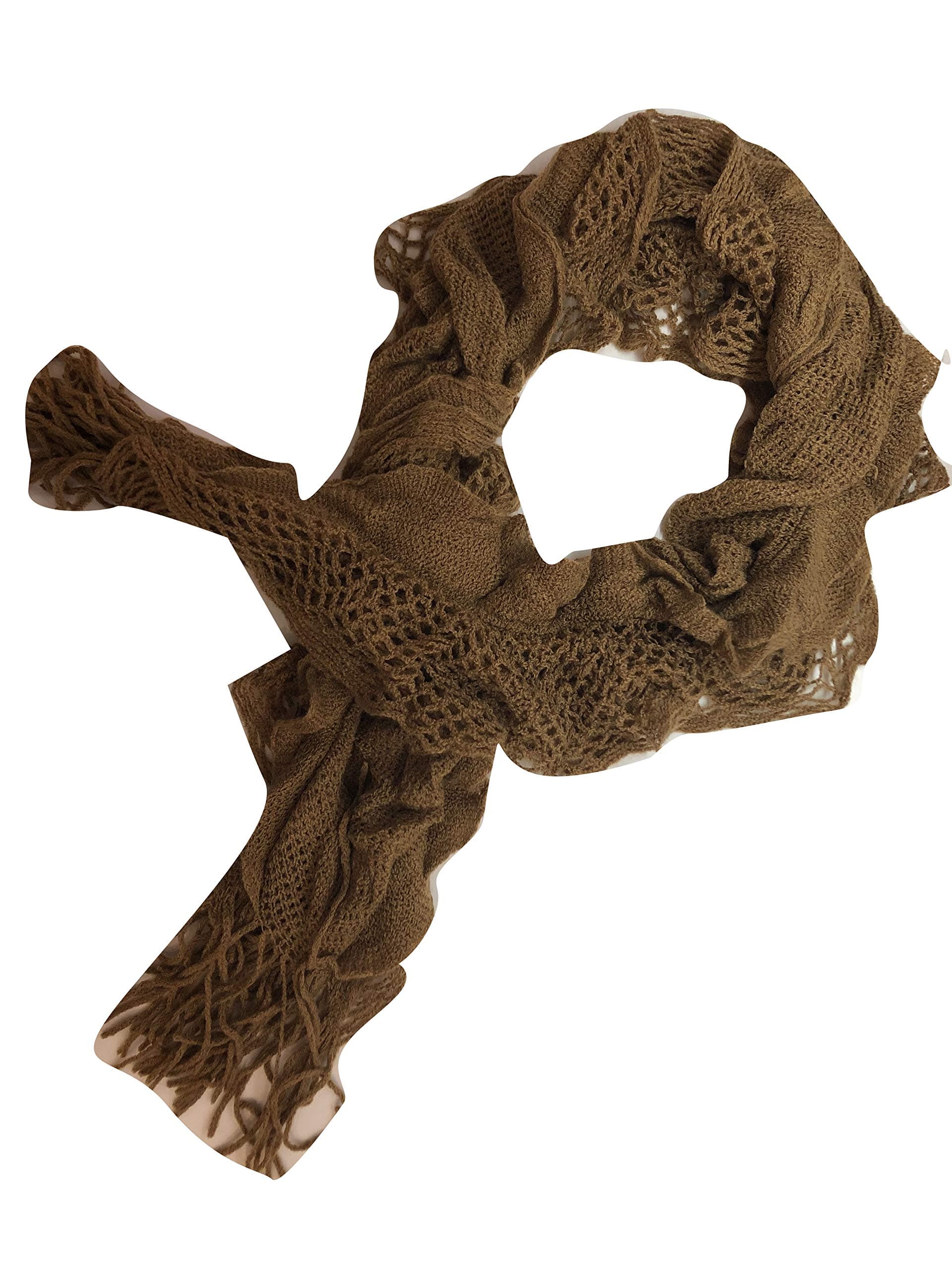 Purse babe Womens Net Chain Knitted Chunky Curly Scarf shawl With Lace And Fringe