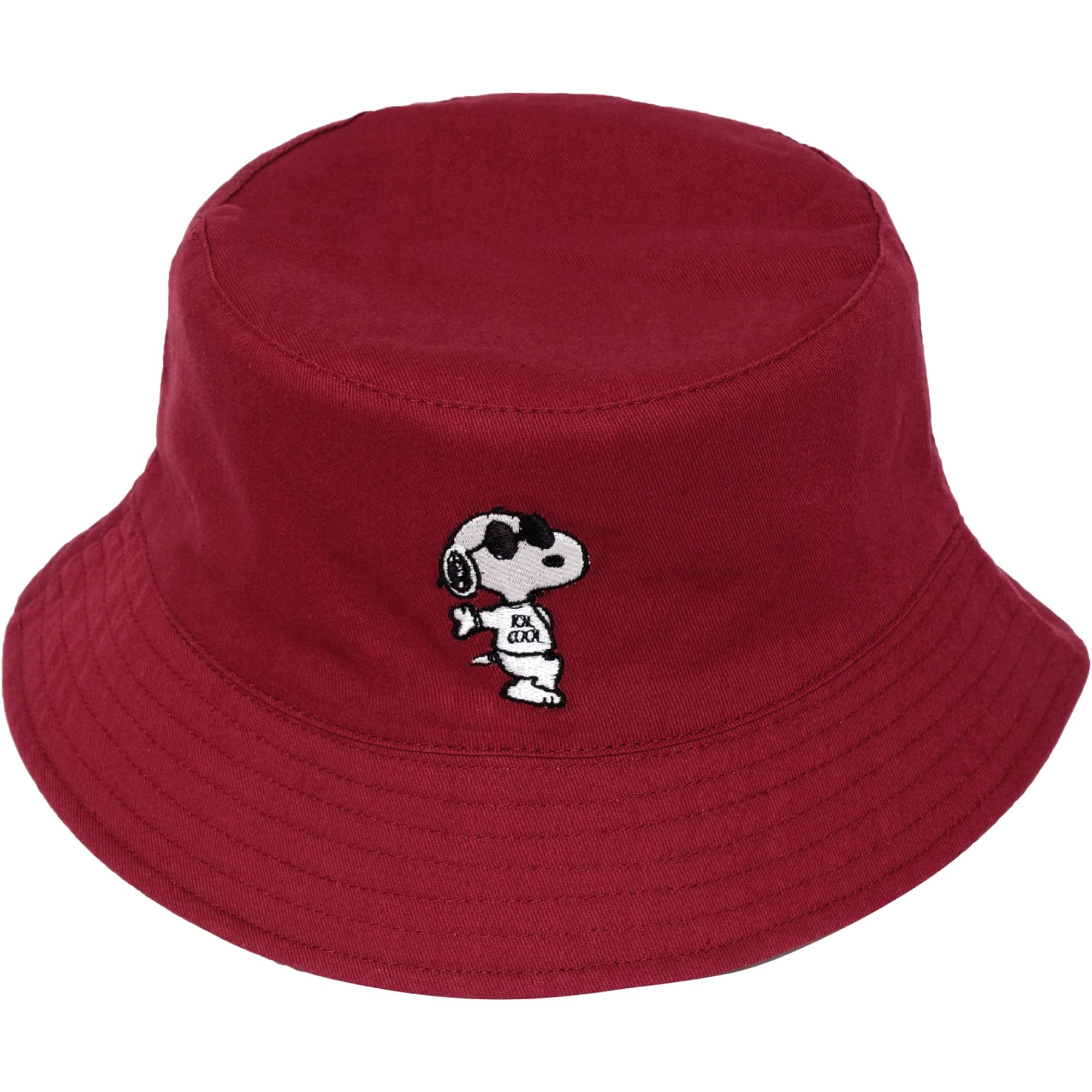 Concept One Peanuts Snoopy Joe Cool Solid and Comic Patterned Reversible Bucket Hat, Burgundy, One Size