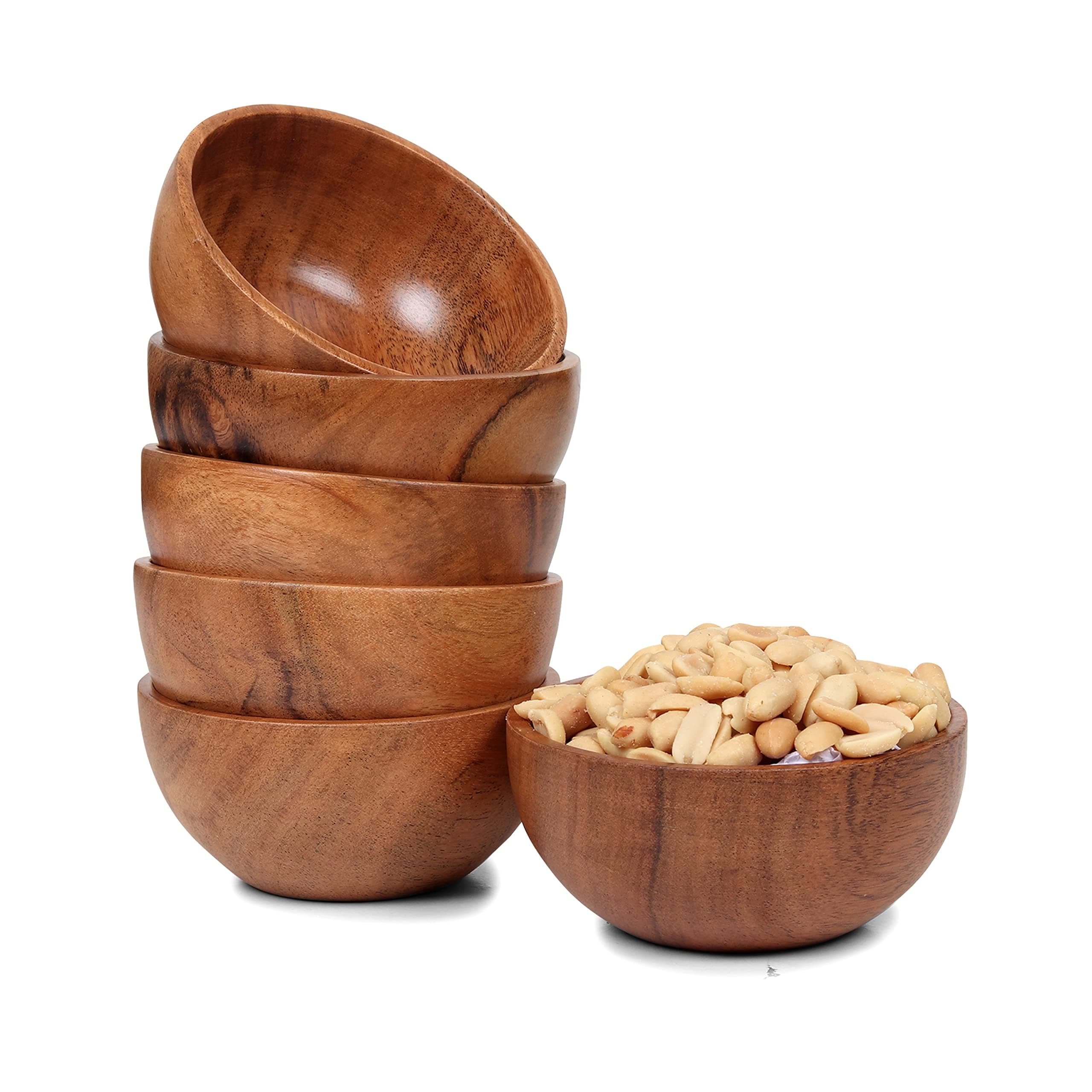 Set of 6 small acacia wood dessert bowls 4.2 * 2 inches | 8 oz capacity | Charcuterie accessories | use for dipping, condiments, nuts, ice cream, snacks, sauce, dips