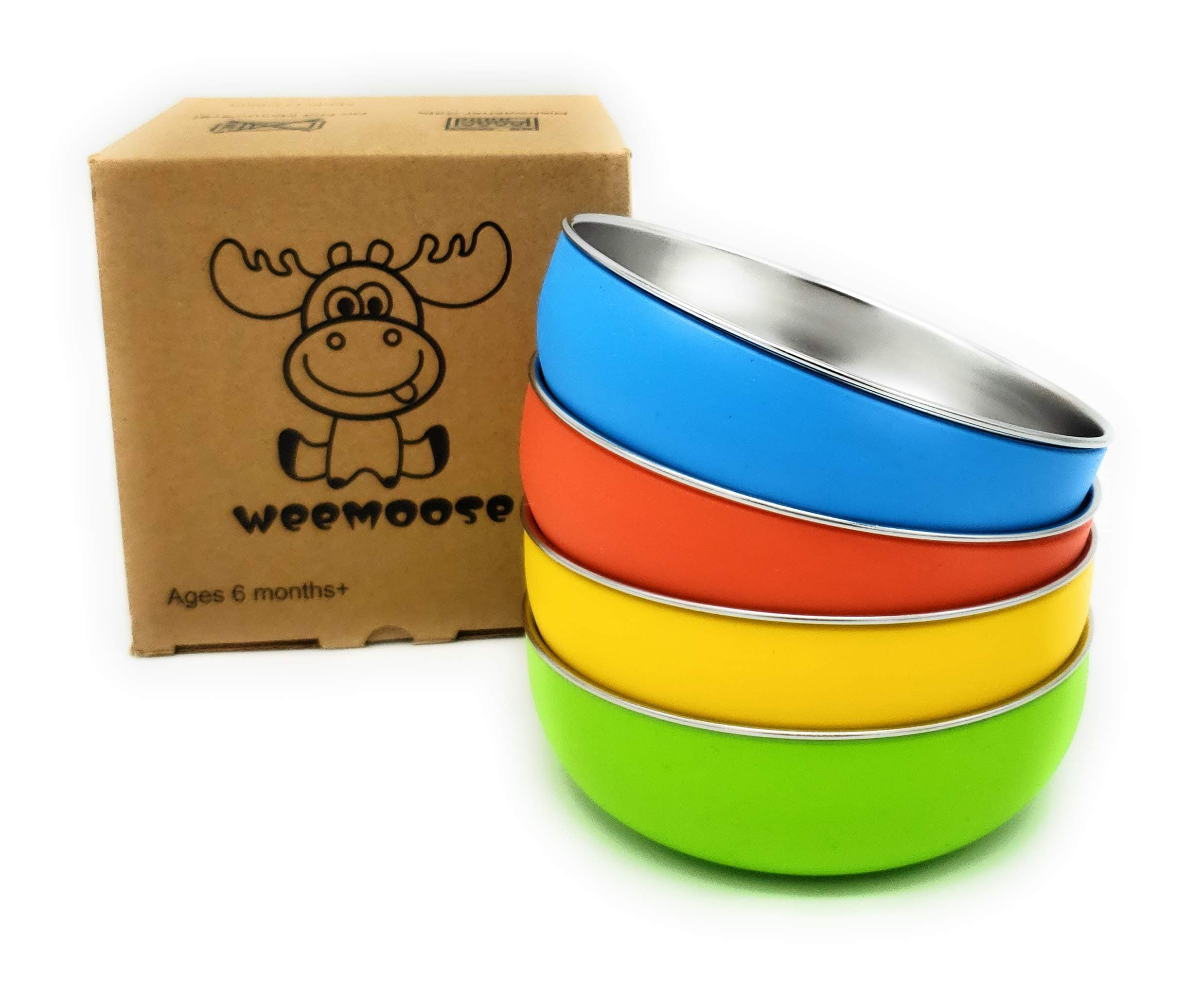 Premium 304 Stainless Steel Baby Bowls with Removable Silicone Shell | Set of 4 Bowls | Toddler Food Bowls Snack Container