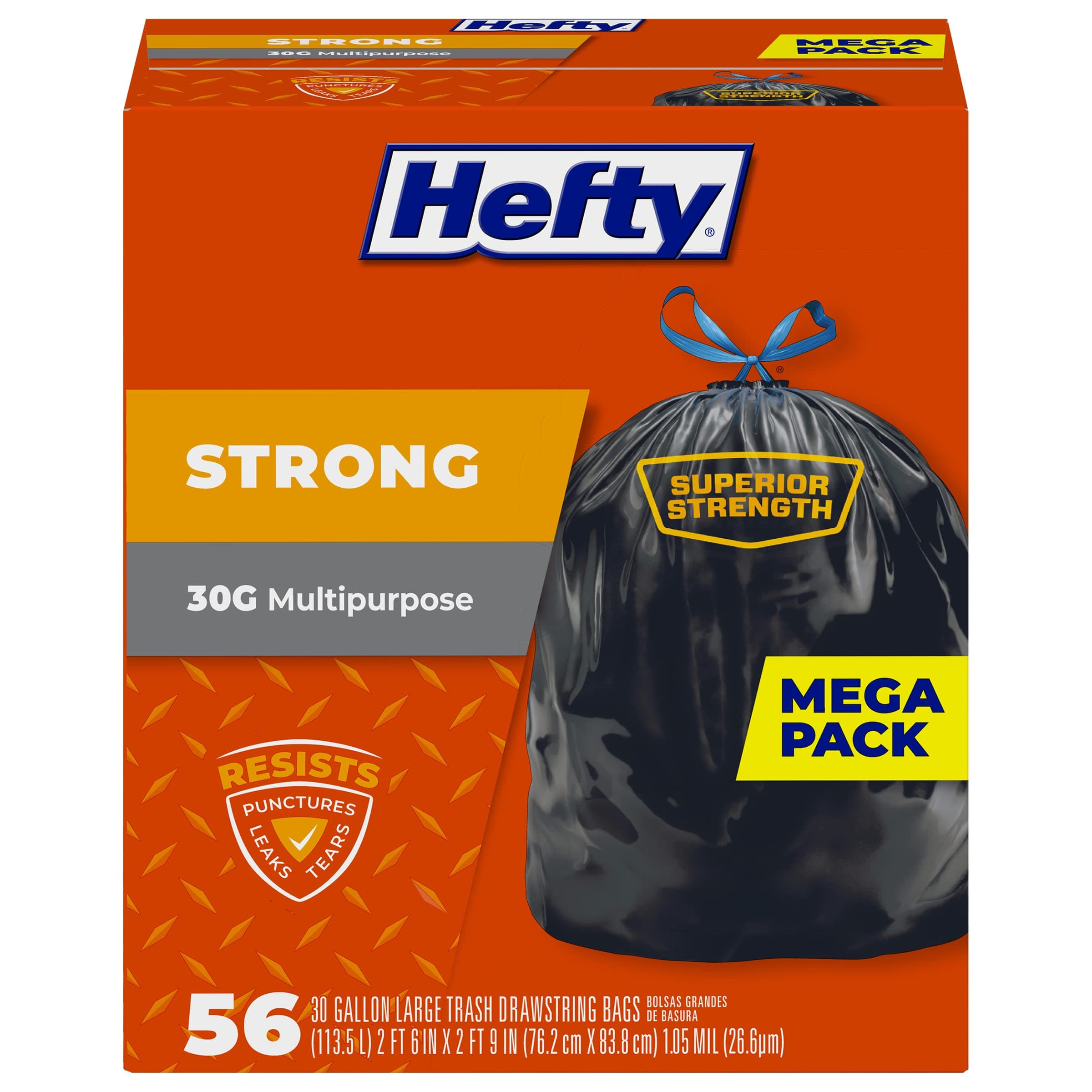 Hefty Trash Bags, Drawstring Multipurpose, 30 Gallon, 56 Count by Hefty