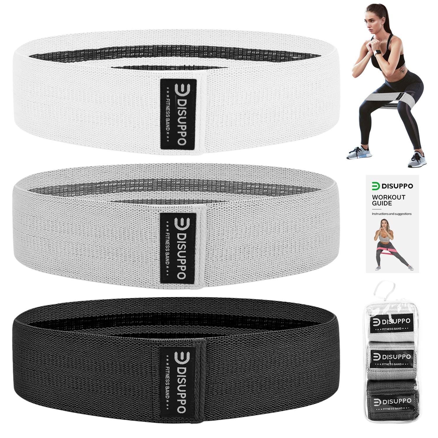 DISUPPO Resistance Bands for Legs and Butt, Workout Hip Bands High Exercise Bands Wide Booty Bands, Fabric Fitness Loop Bands for Body Stretching, Yoga, Pilates