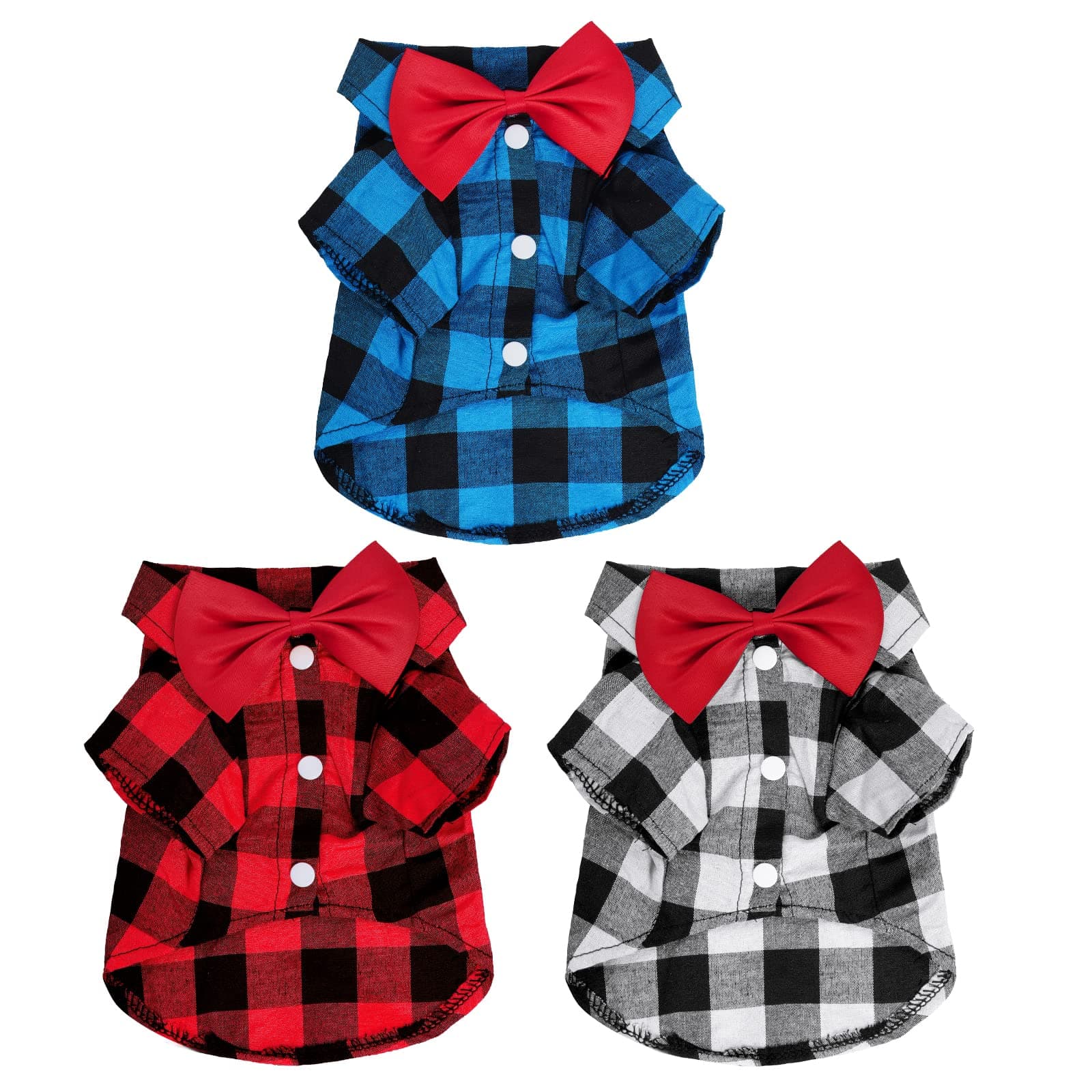 Tongcloud 3 Pack Plaid Puppy Cat Shirt - Cute Dog & Cat Shirts for Medium Dogs & Cats - Birthday Party & Holiday Photo((Red, Blue & White,Medium)