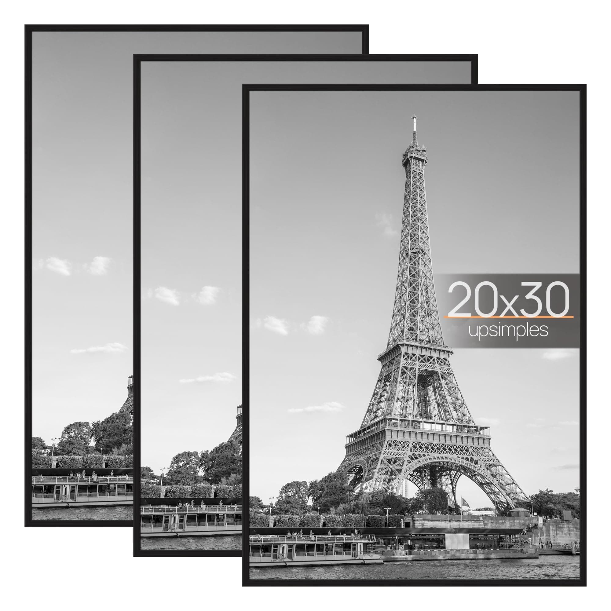20x30 Picture Frame Black 3 Pack, Scratch-Proof Poster Frames 20 x 30 for Photo Gallery - Slide-In Strips, Horizontal or Vertical Wall Mounting