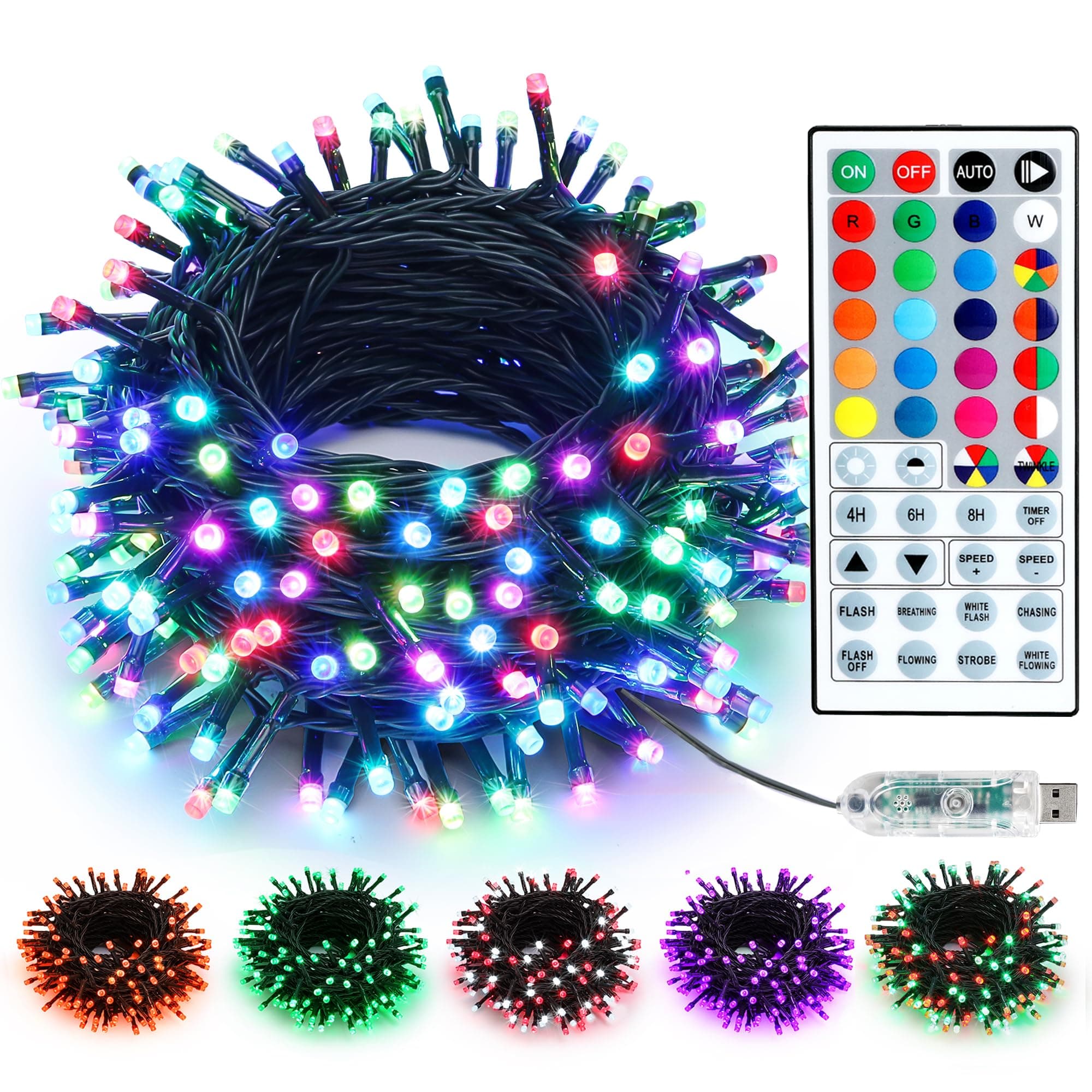 BrizLabs USB String Lights, 33ft 100 LED Color Changing Christmas Lights Unique Dual Color USB Powered String Lights with Remote, Indoor Outdoor Twinkle Lights for Room Christmas Party Wedding Decor