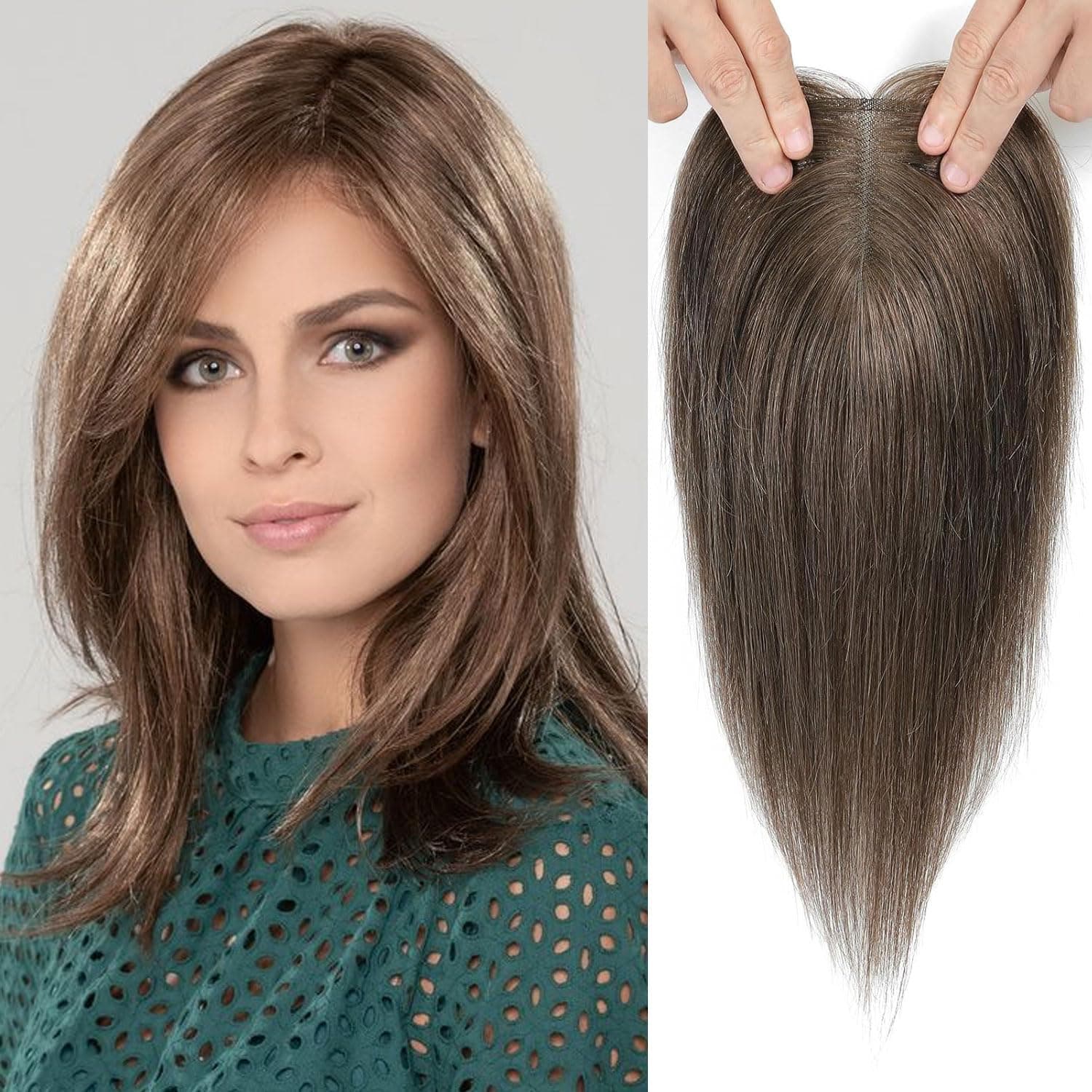 VASILIA Hair Pieces for Thinning Hair Hair Toppers for Women Real Human Hair 10" Human Hair Toppers Human Hair pieces for Women Short Hair Toppers for Women with Thinning Hair Ash Brown