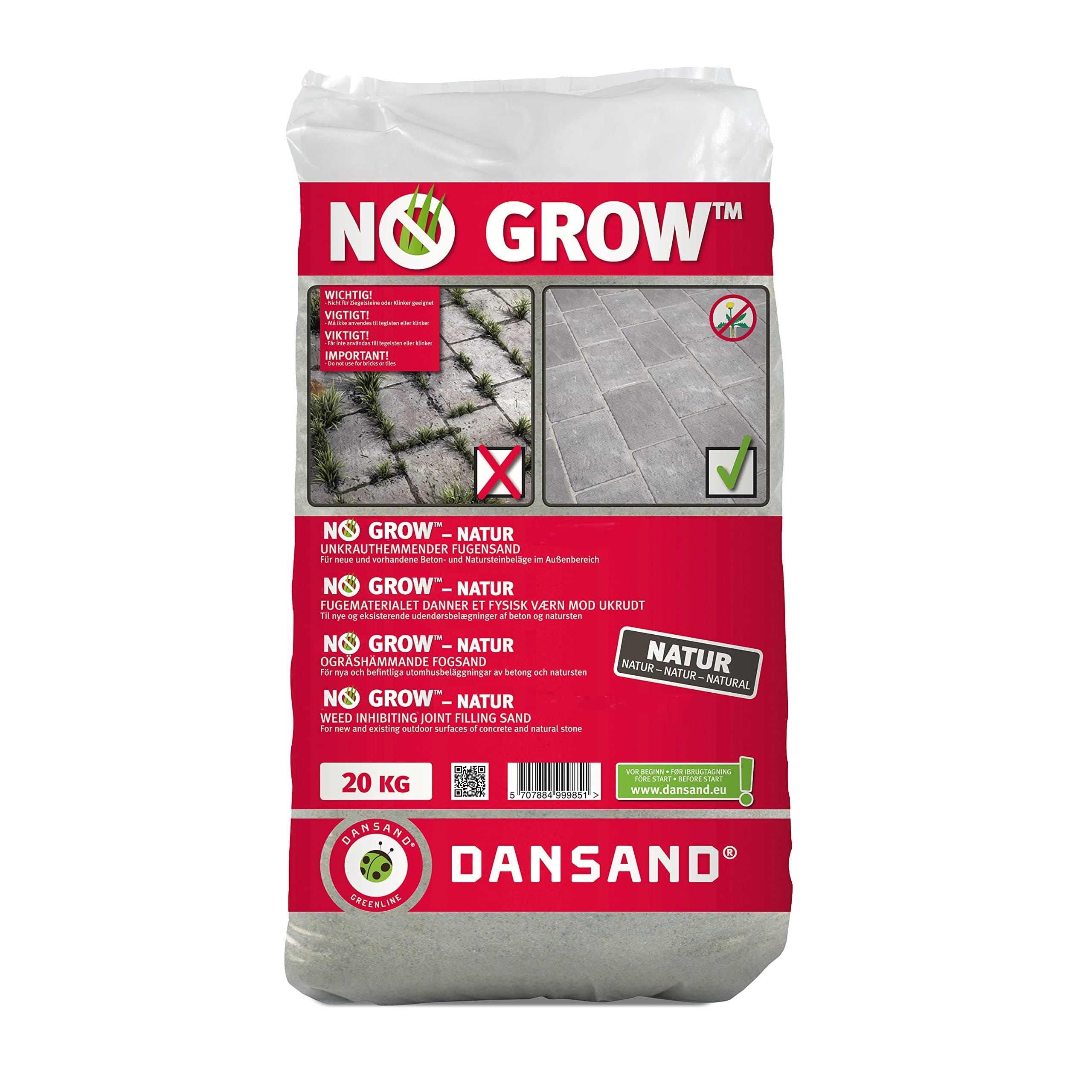 Dansand No Grow 20kg Easy Fix Brush in Jointing Paving Sand | Sand for Patio, Block Paving Sand, Suitable for All Paving Types - Beige
