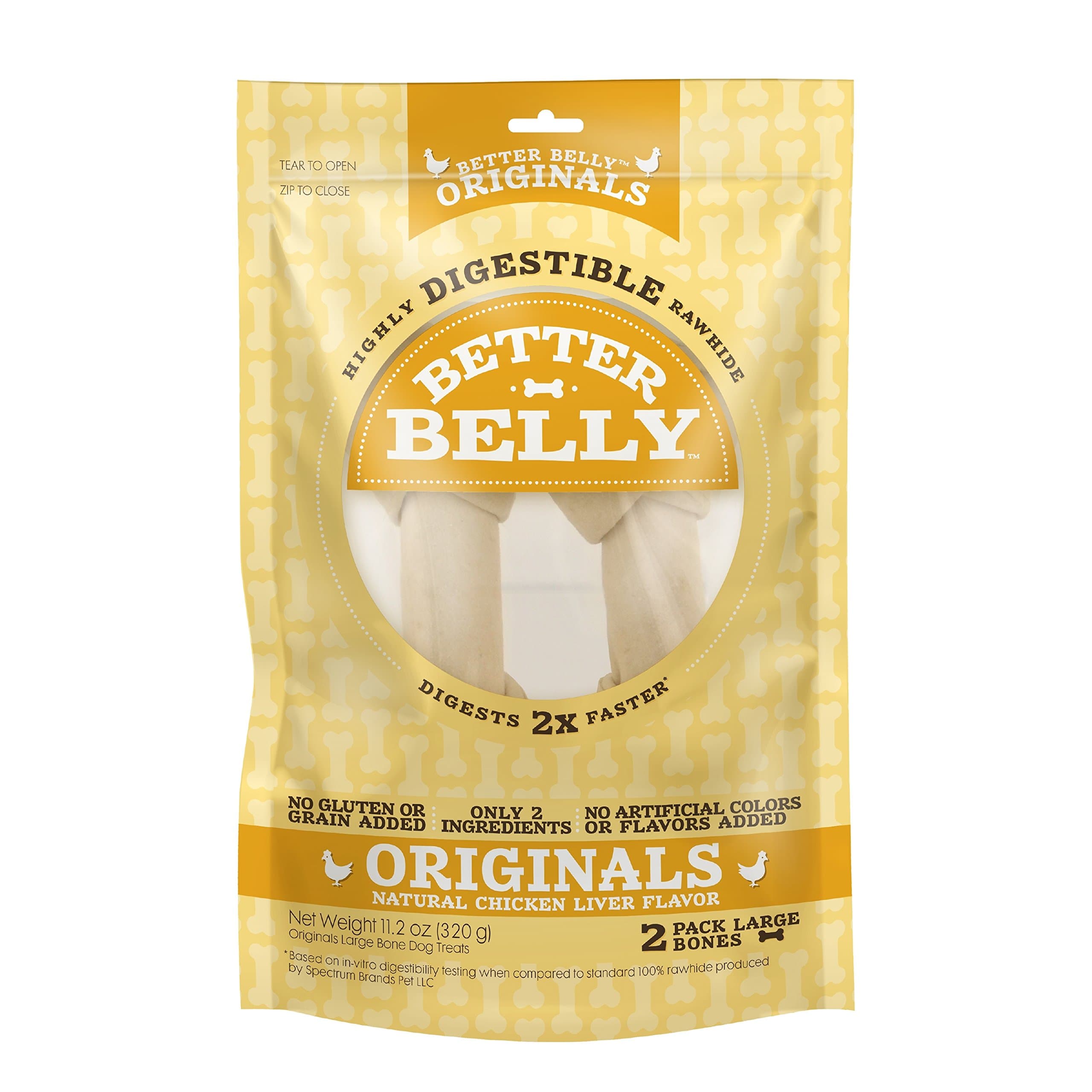 Better Belly Chicken Liver Rawhide Large Dog Bones, 2-Count