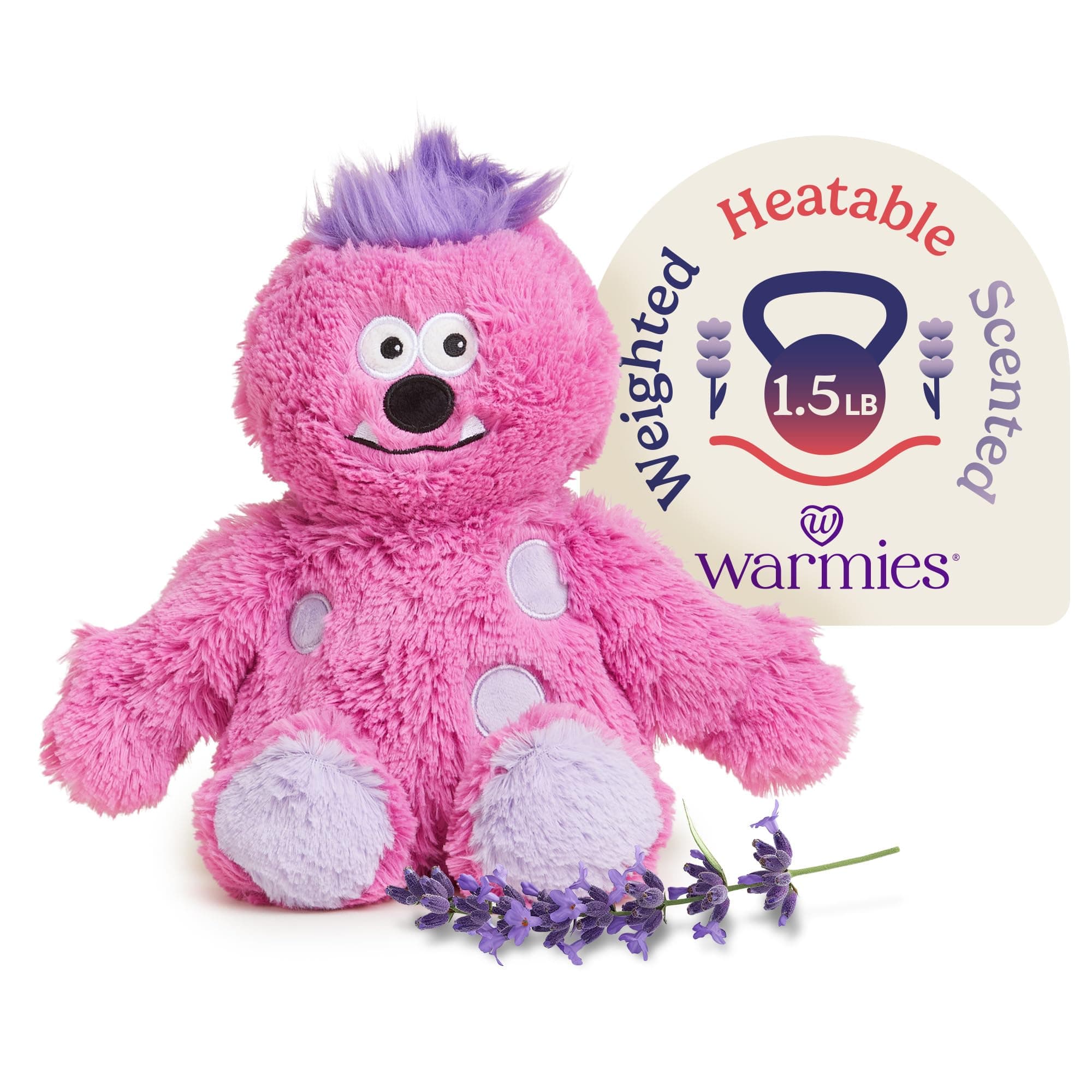 Microwavable & Weighted Stuffed Animals, Pink Monster - Heated Stuffed Animal Plushie for Warmth & Comfort - Cute Soft Plush Toys for Adults & Children (Boys, Girls, Babies & Toddlers)
