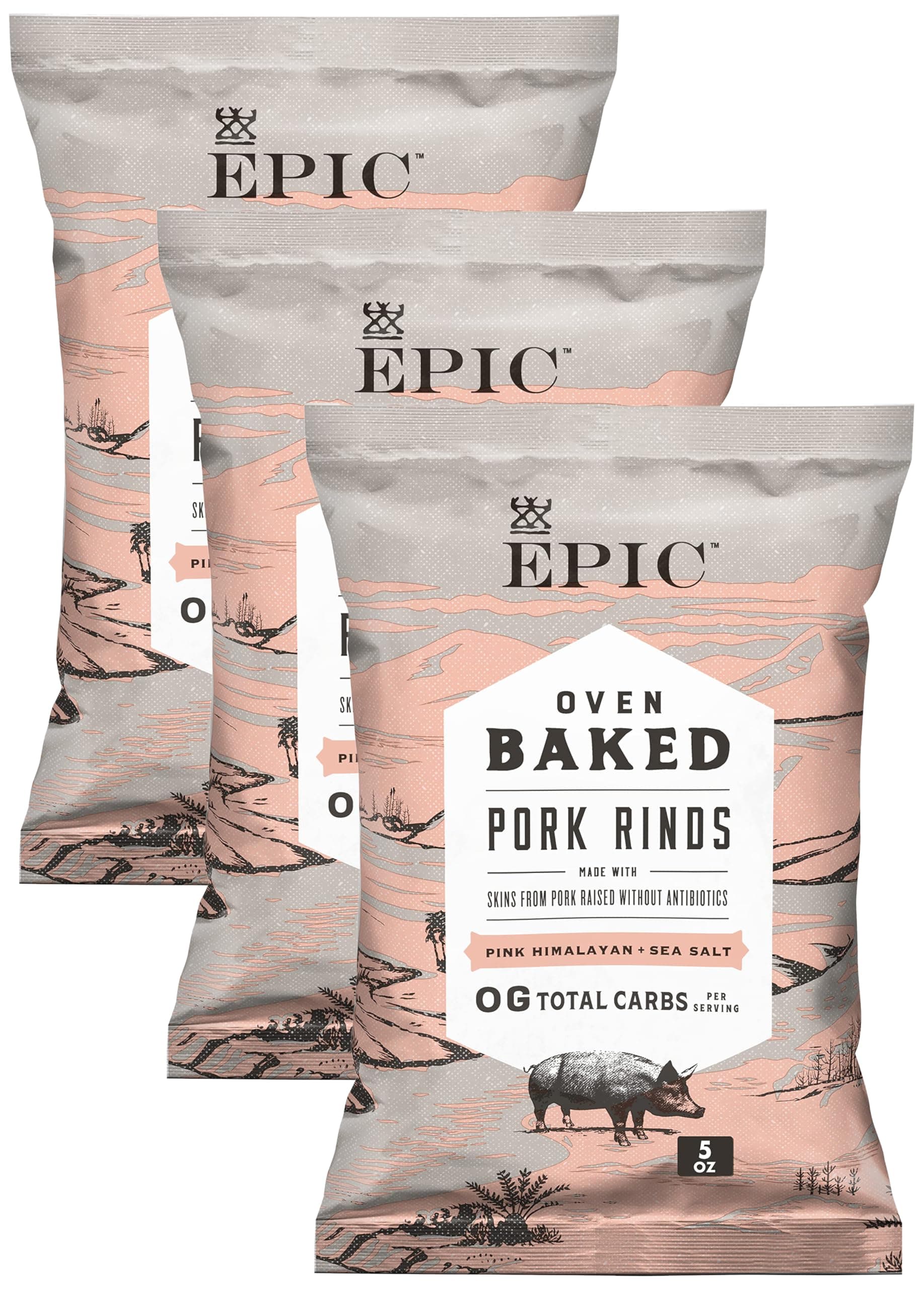 EPIC Pink Himalayan & Sea Salt Baked Pork Rinds, Keto Friendly, 5 oz (Pack of 3)