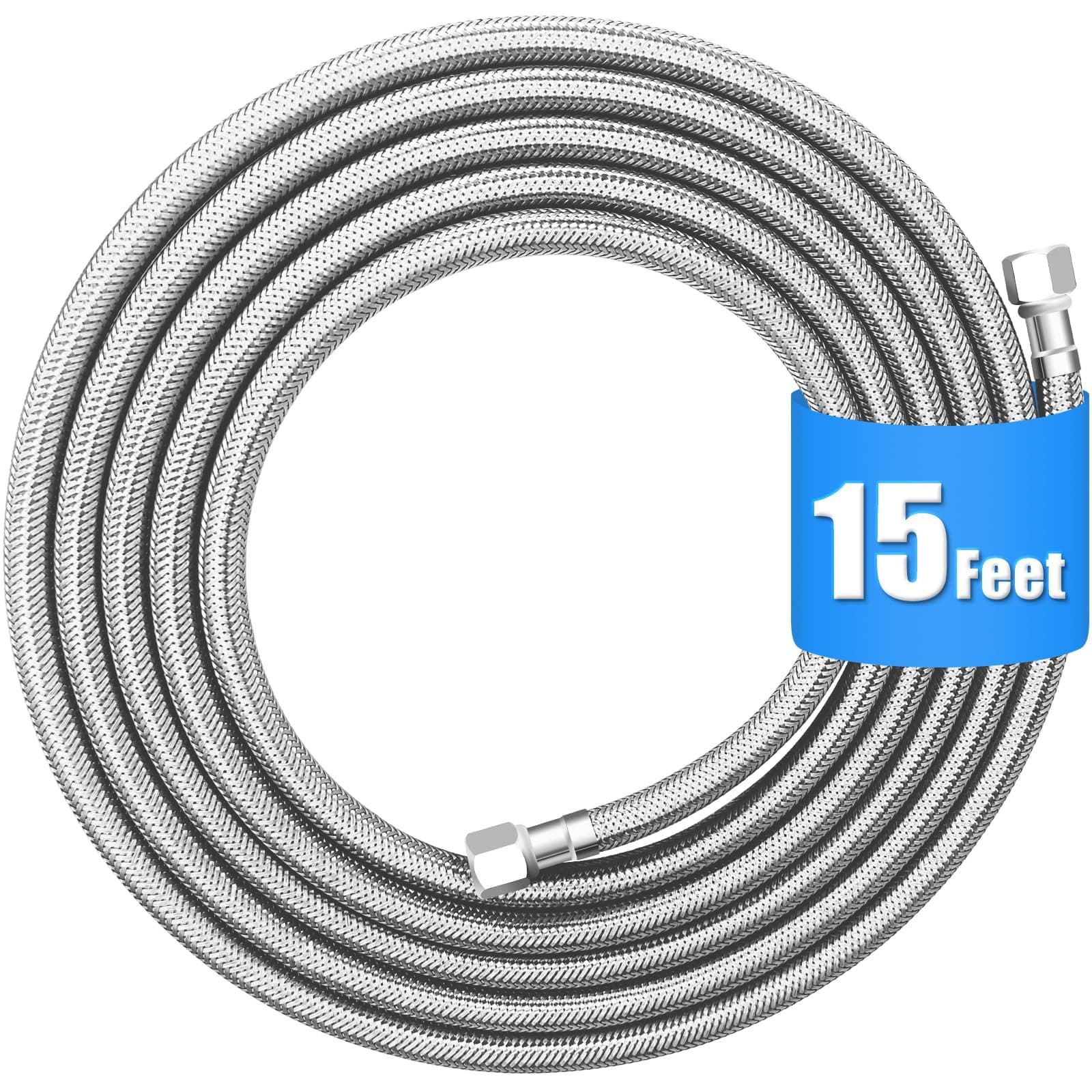 Refrigerator water line - 15 FT Premium Stainless Steel Braided Ice Maker Water Hose,Food grade PEX Inner Tube Fridge Water Line with 1/4" Fittings for Refrigerator Ice Maker