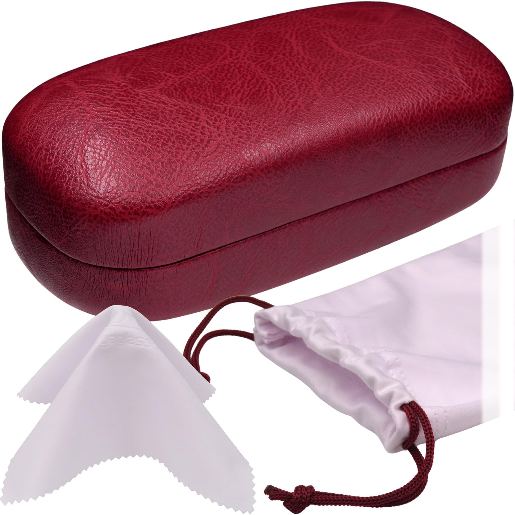 Large Curved Sunglasses Case - Women Hard Shell Glasses Holder - XL Large Eyeglass Case with Pouch &Cloth