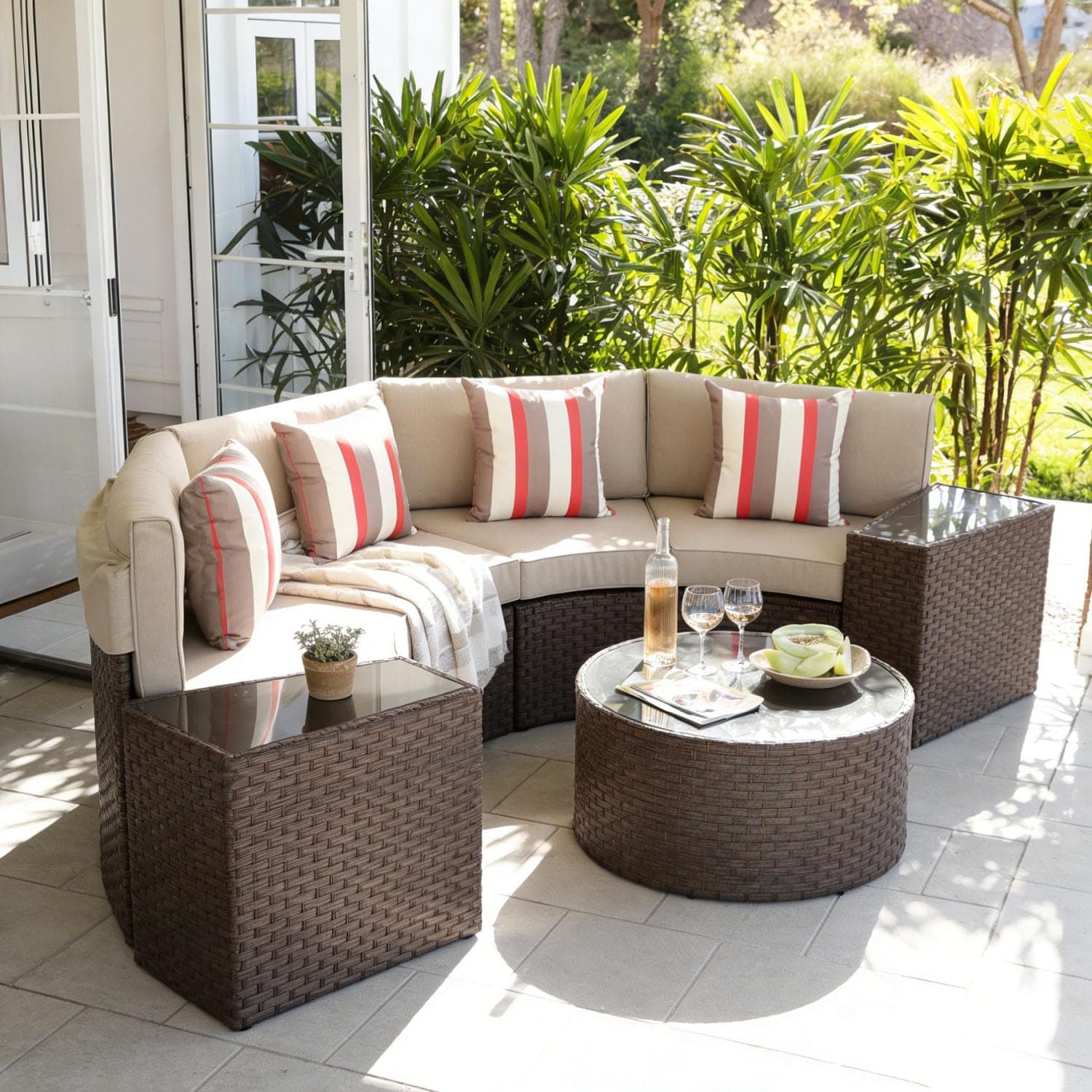 7-Piece Curved Sofa Set with Side Table