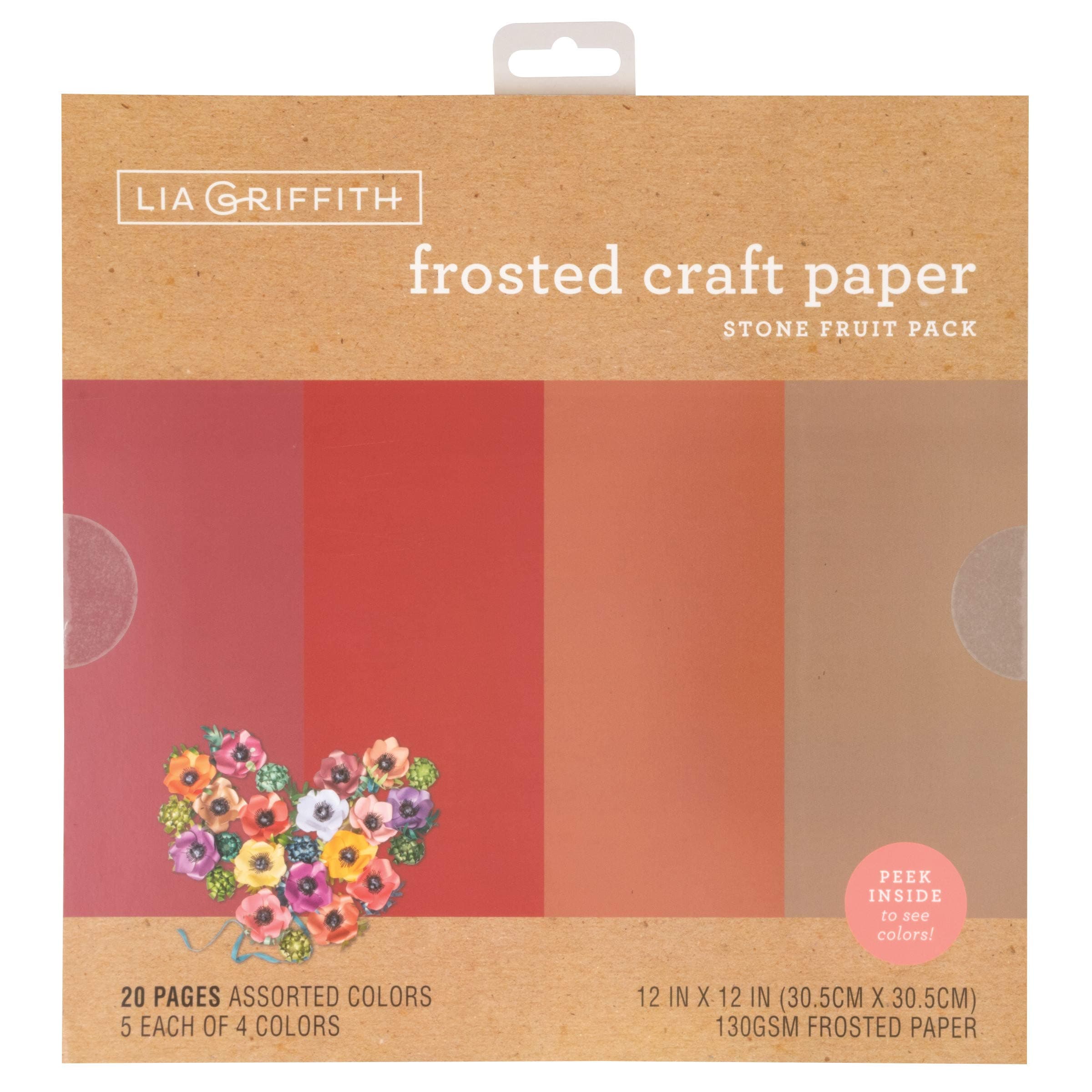 Lia Griffith PLG41104 Frosted Craft Paper, 12" x 12", Stone Fruit Pack 20 Sheets