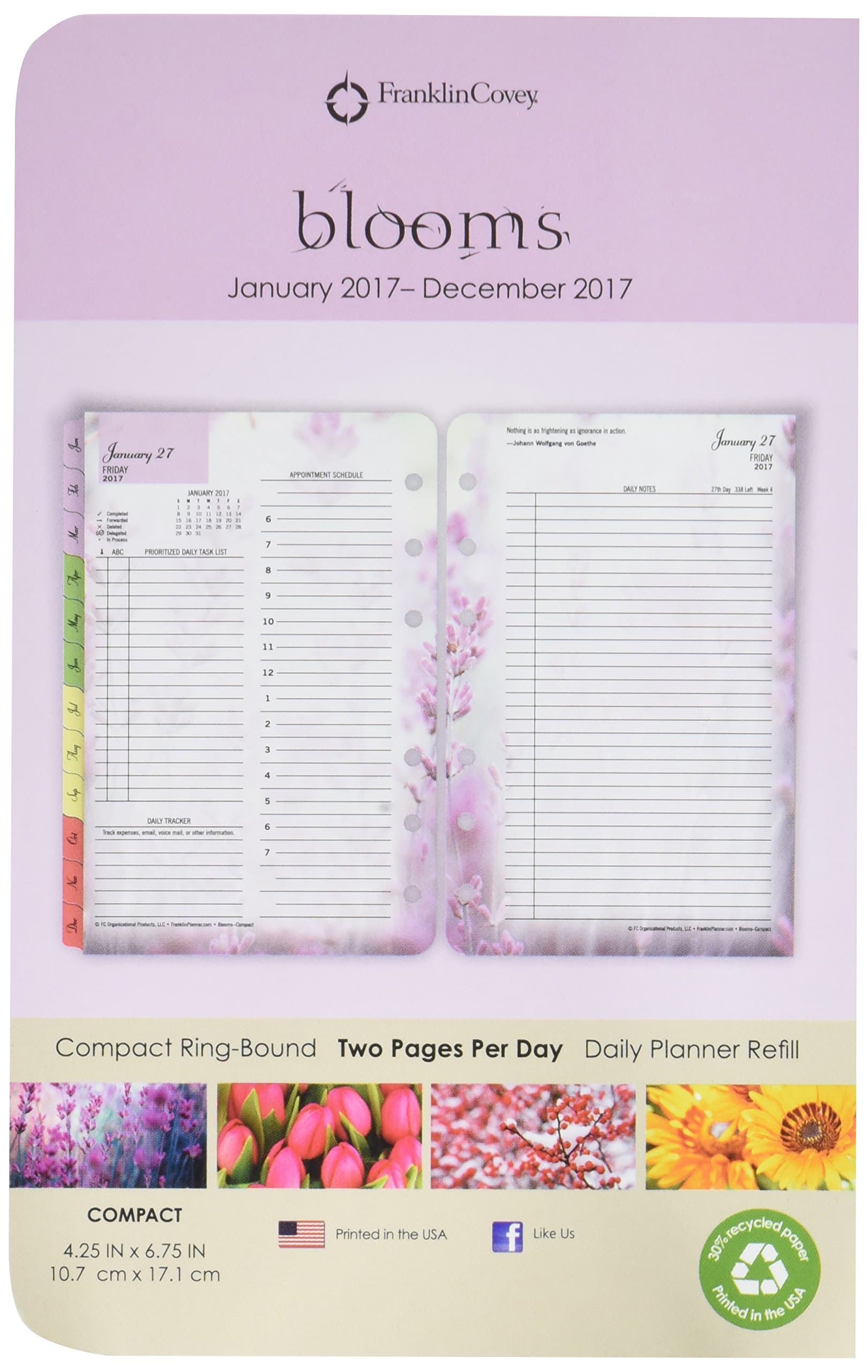 Franklin Covey Blooms Dated Daily Planner Refill, January-December, 4 3/4 x 6 3/4, 2018 (FDP35438)