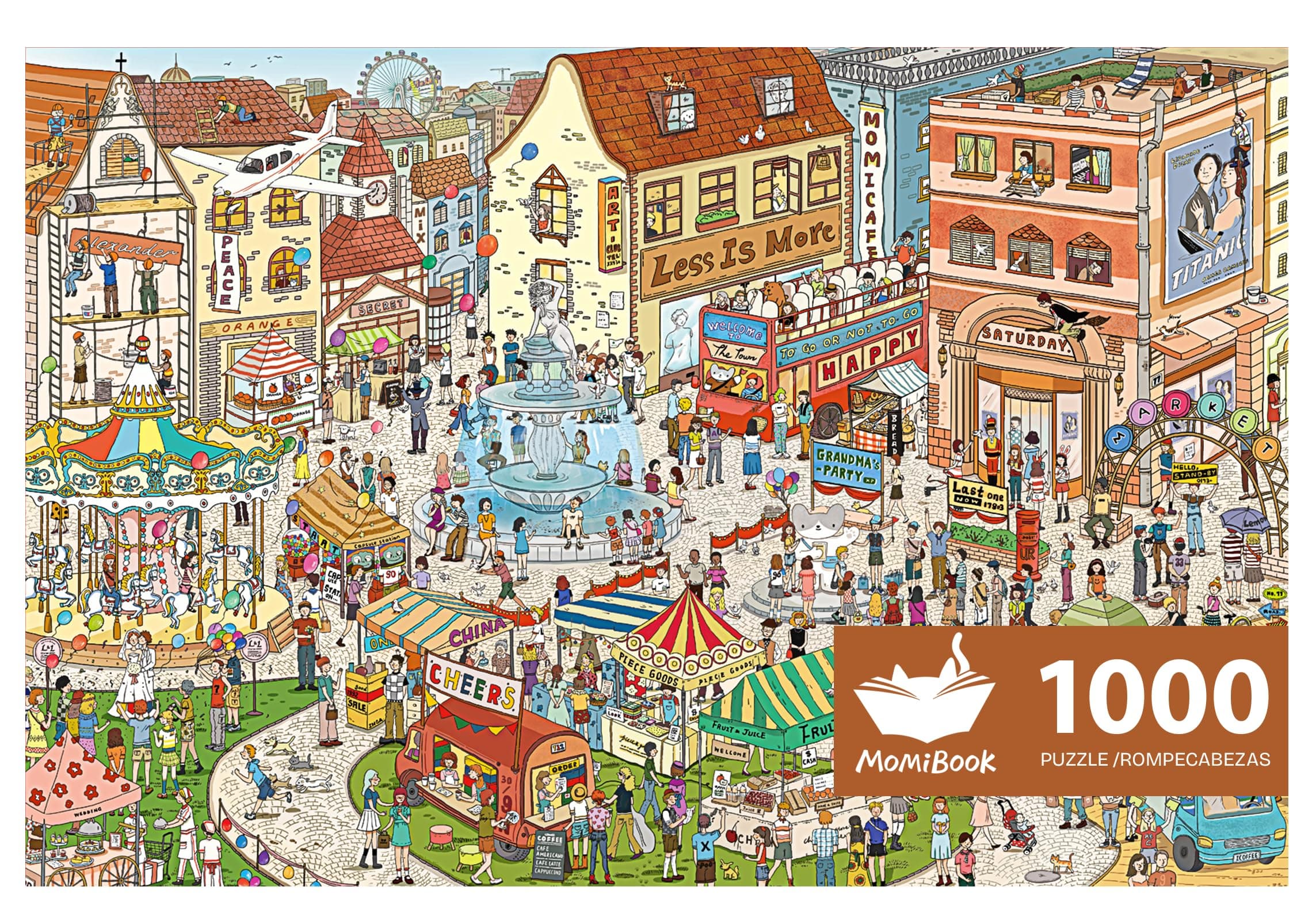 Puzzles for Adults 1000 Pieces Jigsaw Puzzles of Weekends in a Small Town, Painting Image Difficult Challenging Hard Impossible Puzzle Unique Funny Party Christmas Birthday Gifts