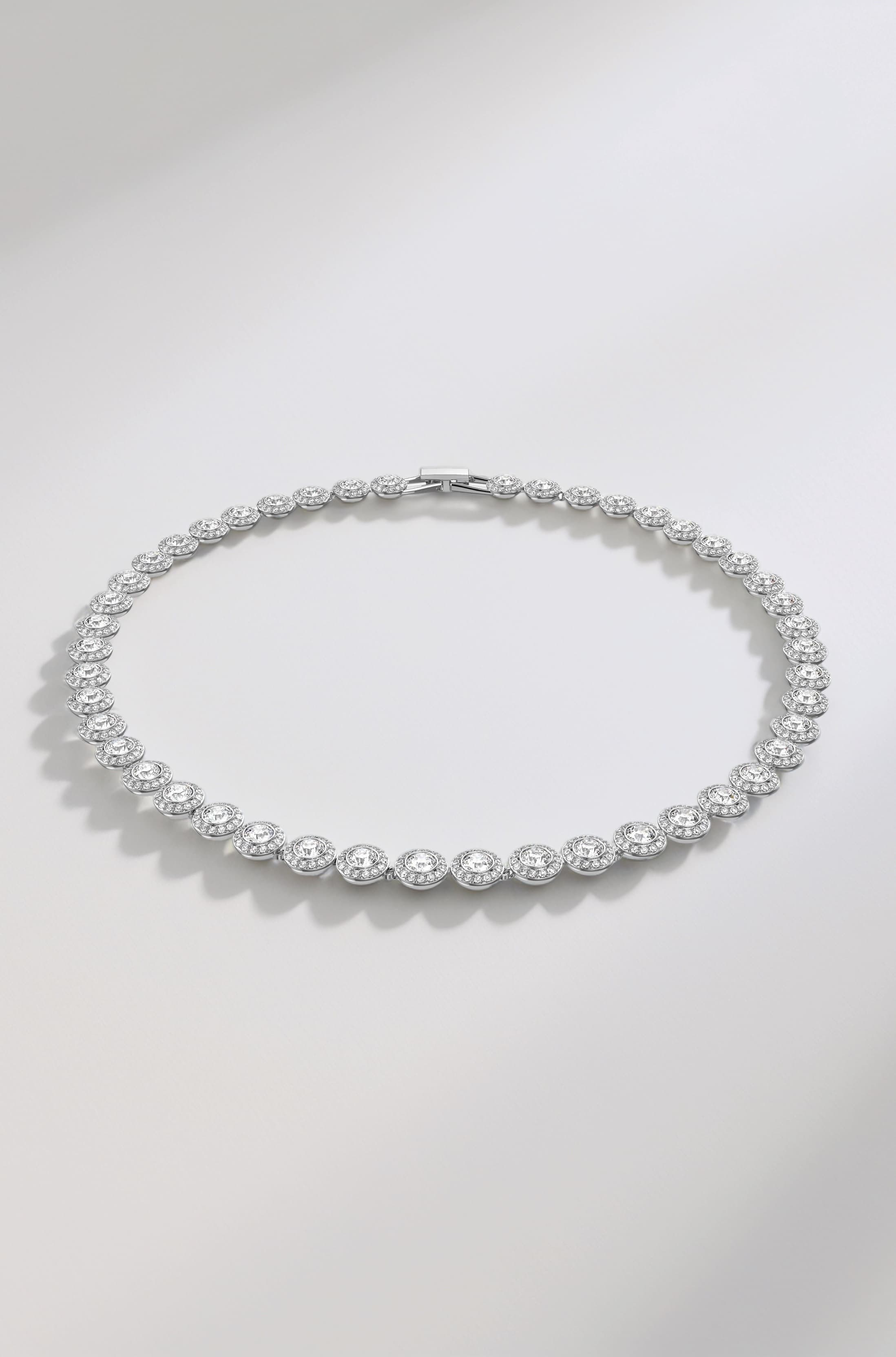 Una Angelic necklace, Round cut, White, Rhodium plated