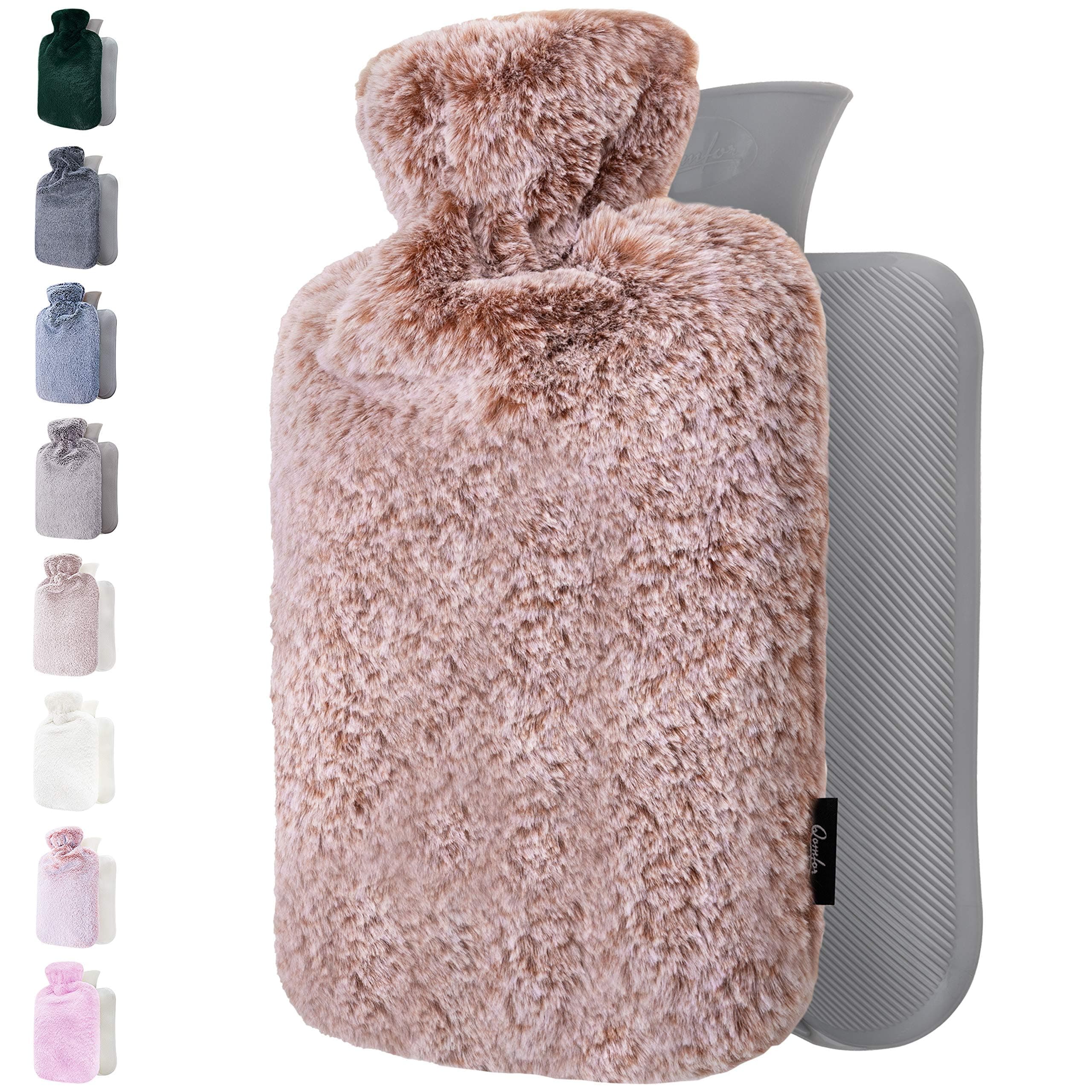 Hot Water Bottle - with Soft Premium Fleece Cover - Dusky Pink, 2L - Heating Pad for Menstrual Cramps and Period Comfort - Bed Foot Warmer - Hot & Cold Compress for Back, Stomach, Neck Pain Relief