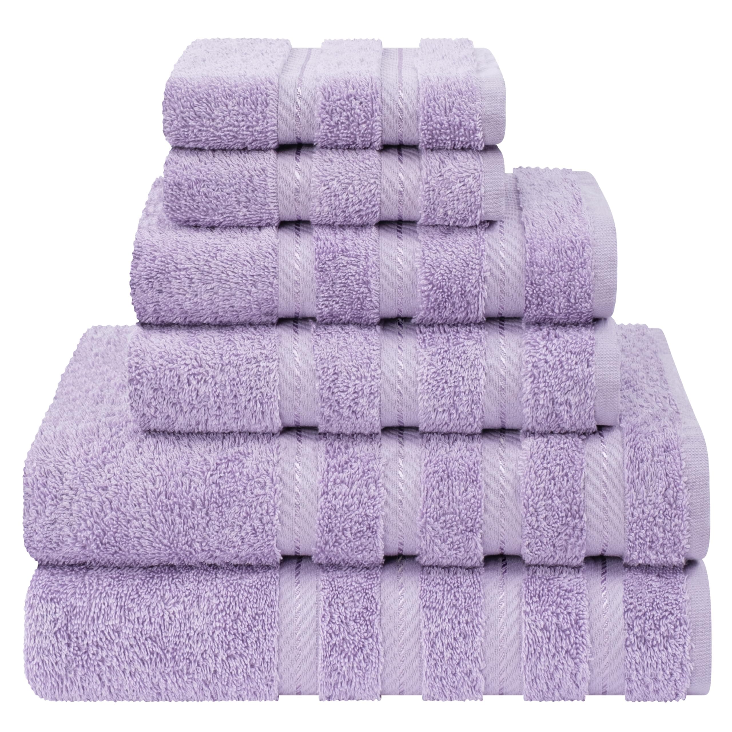 American Soft Linen Luxury 6 Piece Towel Set, 2 Bath Towels 2 Hand Towels 2 Washcloths, 100% Turkish Cotton Towels for Bathroom, Lilac Towel Sets