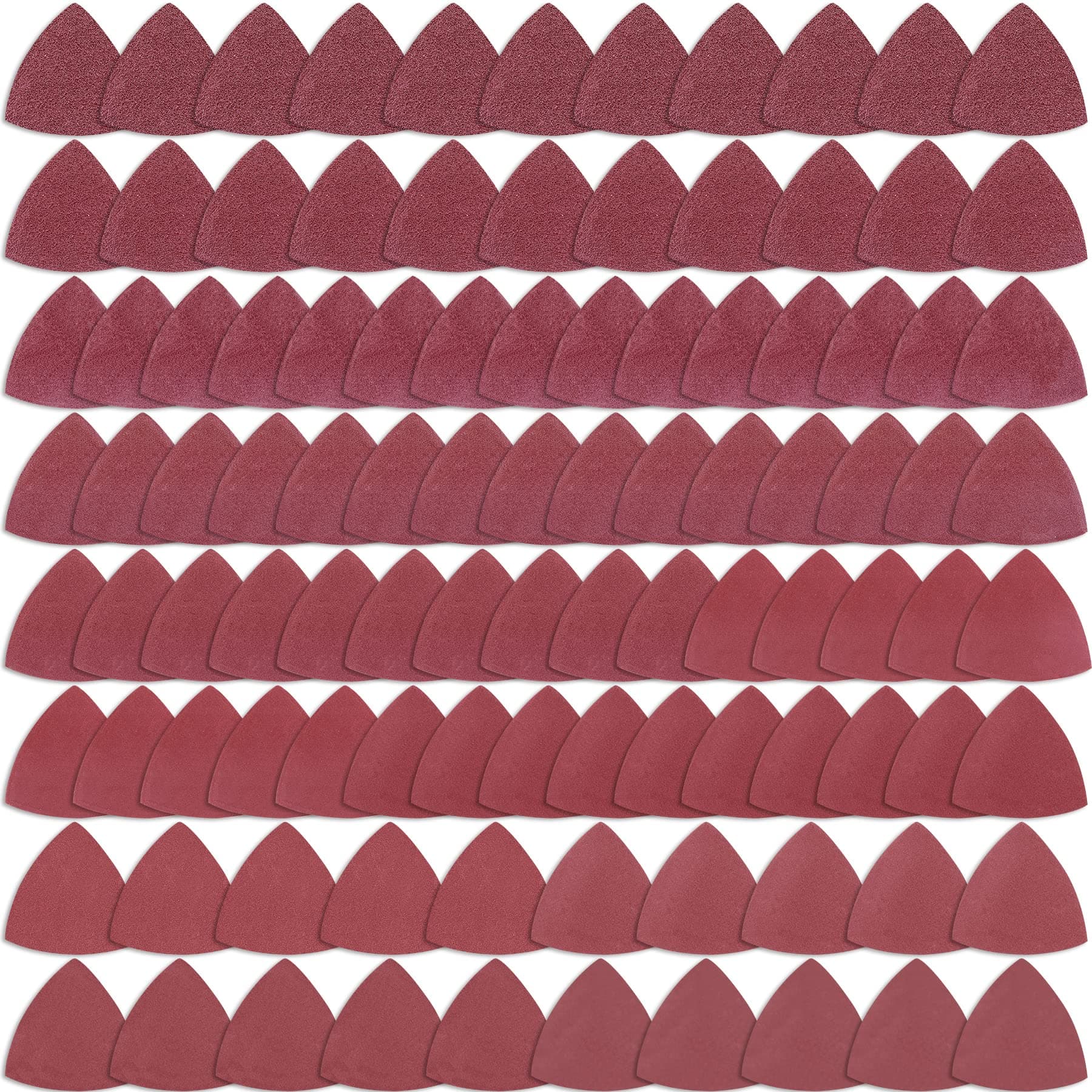 AUSTOR 100 Pieces Triangle Sanding Pads Triangular Sandpaper Sanding Sheets Fit for 3-1/8 Inch Oscillating Multi Tool Hook and Loop Assorted 40/60/80/120/180/240/320/400/600/800/1000 Grits, No Holes