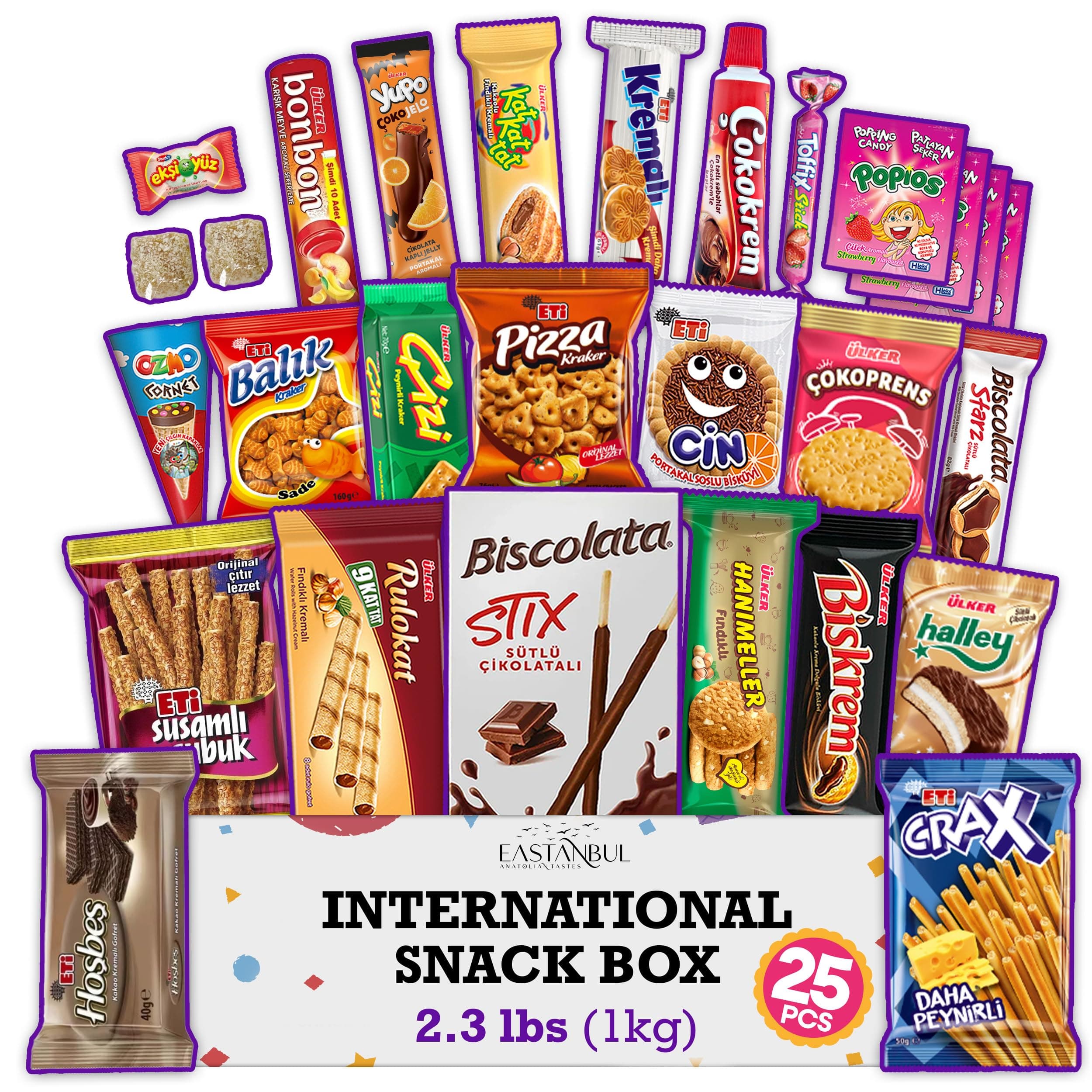 International Snack Box, 25 Full-Size Foreign Snack Box, Exotic Turkish Snacks From Around The World International Snacks, Sweet, Savory, Chewy, Crunchy Gift Box
