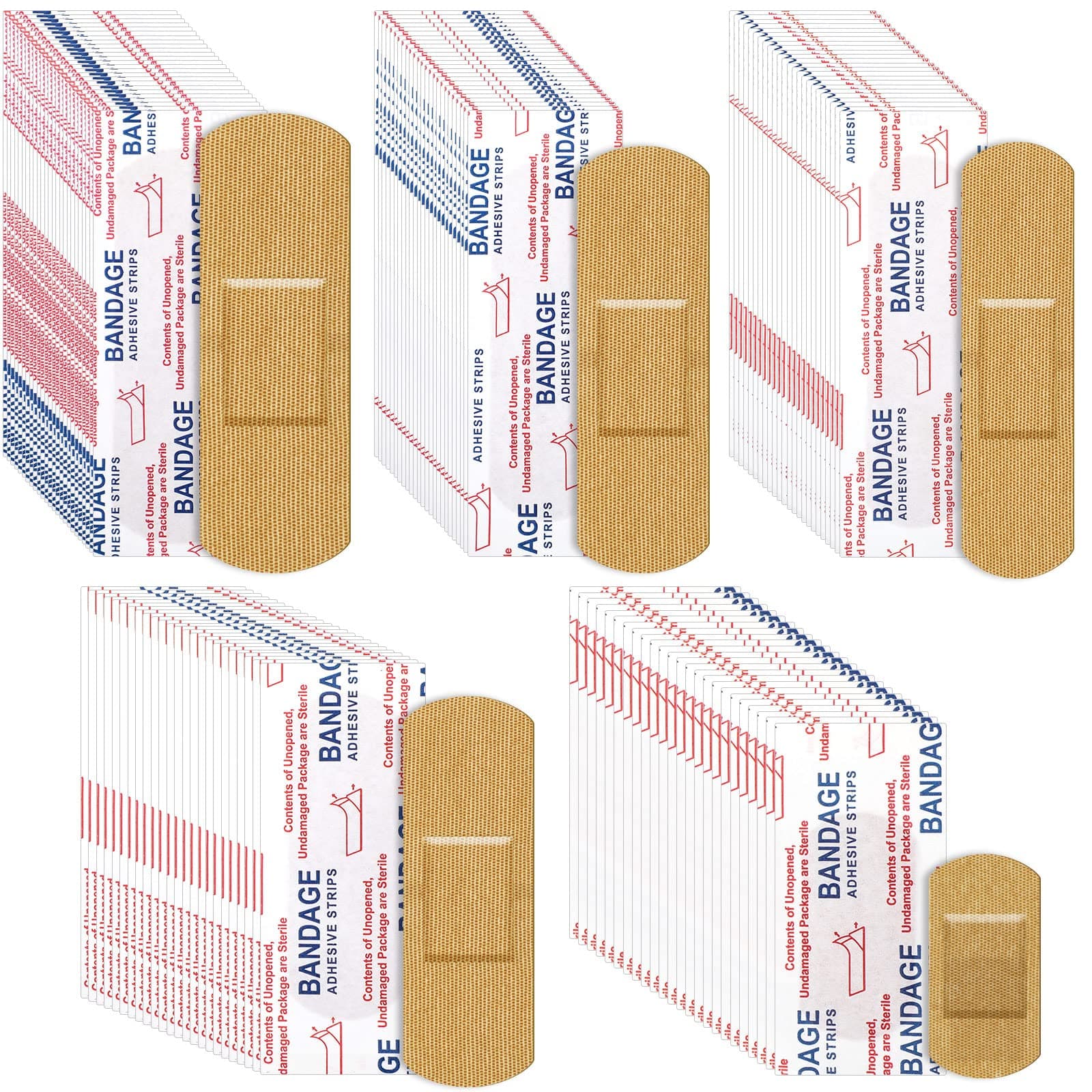 Supervitae 500 Pcs Adhesive Bandages Bulk Assorted Sizes Flexible Breathable Bandages Patch for Family First Aid Skin Wrap Finger Wound(Fabric,Natural)