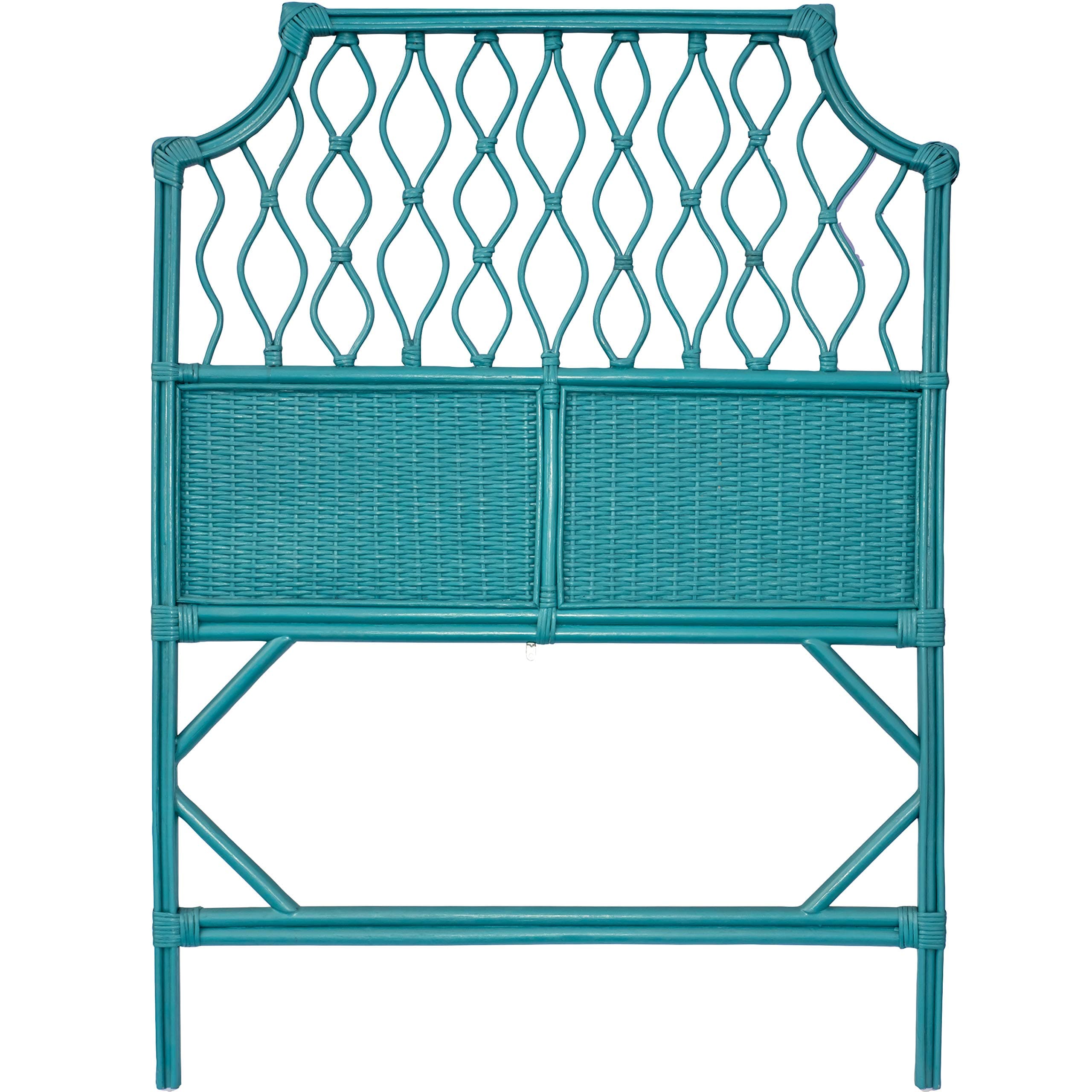 Boho Style Teal Blue Wicker Twin Size Headboard. Shabby Chic Rattan Single Headboard Perfect for XL Dorm Beds, Guest Rooms, Kids Rooms and Vacation Beach Houses. Stand Alone or Wall Mountable Only