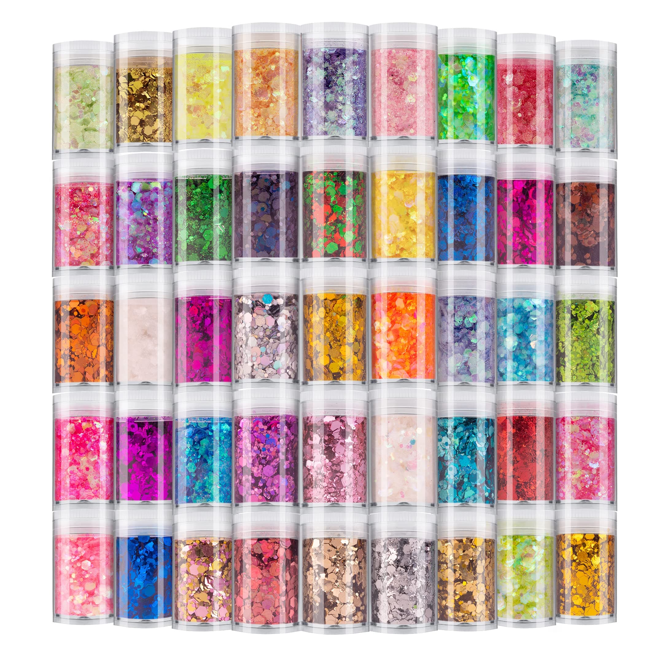 Holographic Chunky and Fine Glitter Mix, 45 Colors Festival Sequins & Powder, Iridescent Flakes, Cosmetic Face Body Eye Hair Nail Art Resin Tumbler Loose Glitter