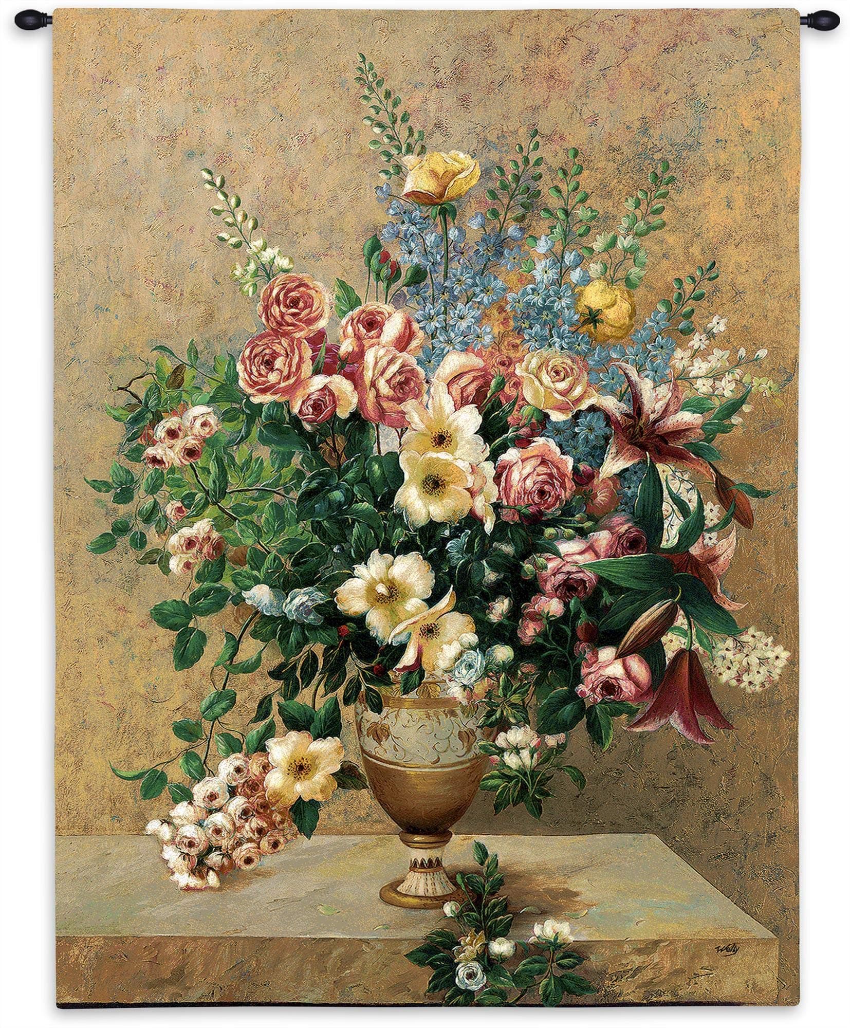 Morning Blossoms by Welby | Woven Tapestry Wall Art Hanging | Extravagant Floral Bouquet Still Life | 100% Cotton USA Size 53x40