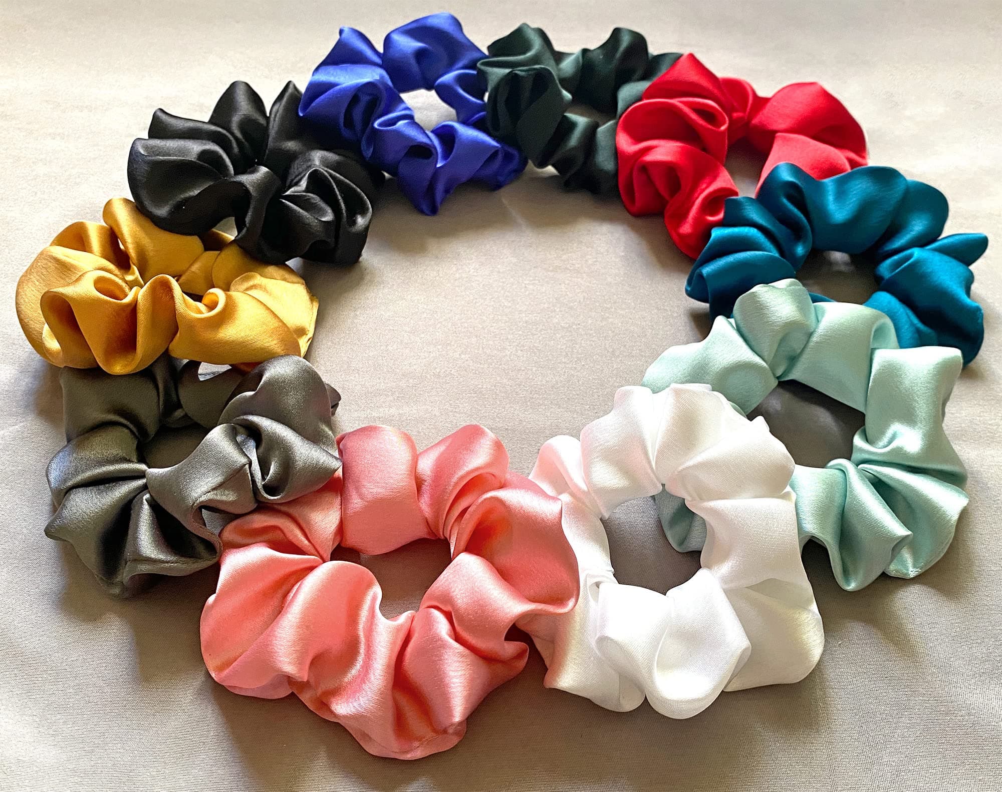 Premium Satin Scrunchies SAME 10 COLORS AS PIC, Anti-Hair-Breakage, Hair Ties, Scrunchies Set for Girls, Women, Best gift for Sister, Friend, Mom (Exotic Shades)