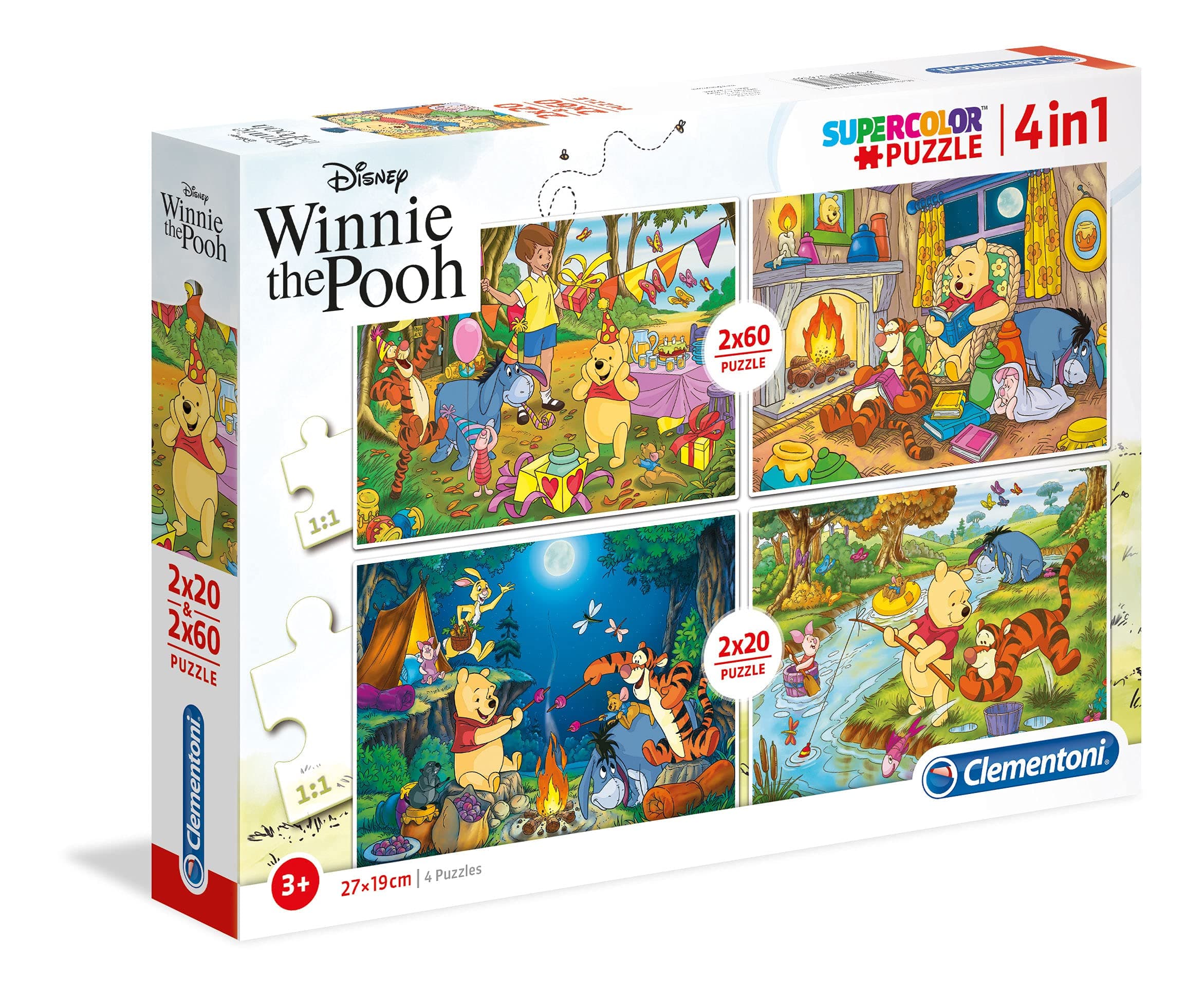 Clementoni - 07618 - Supercolor Puzzle - Winnie The Pooh - 2 x 20pc + 2x 60pc Puzzle