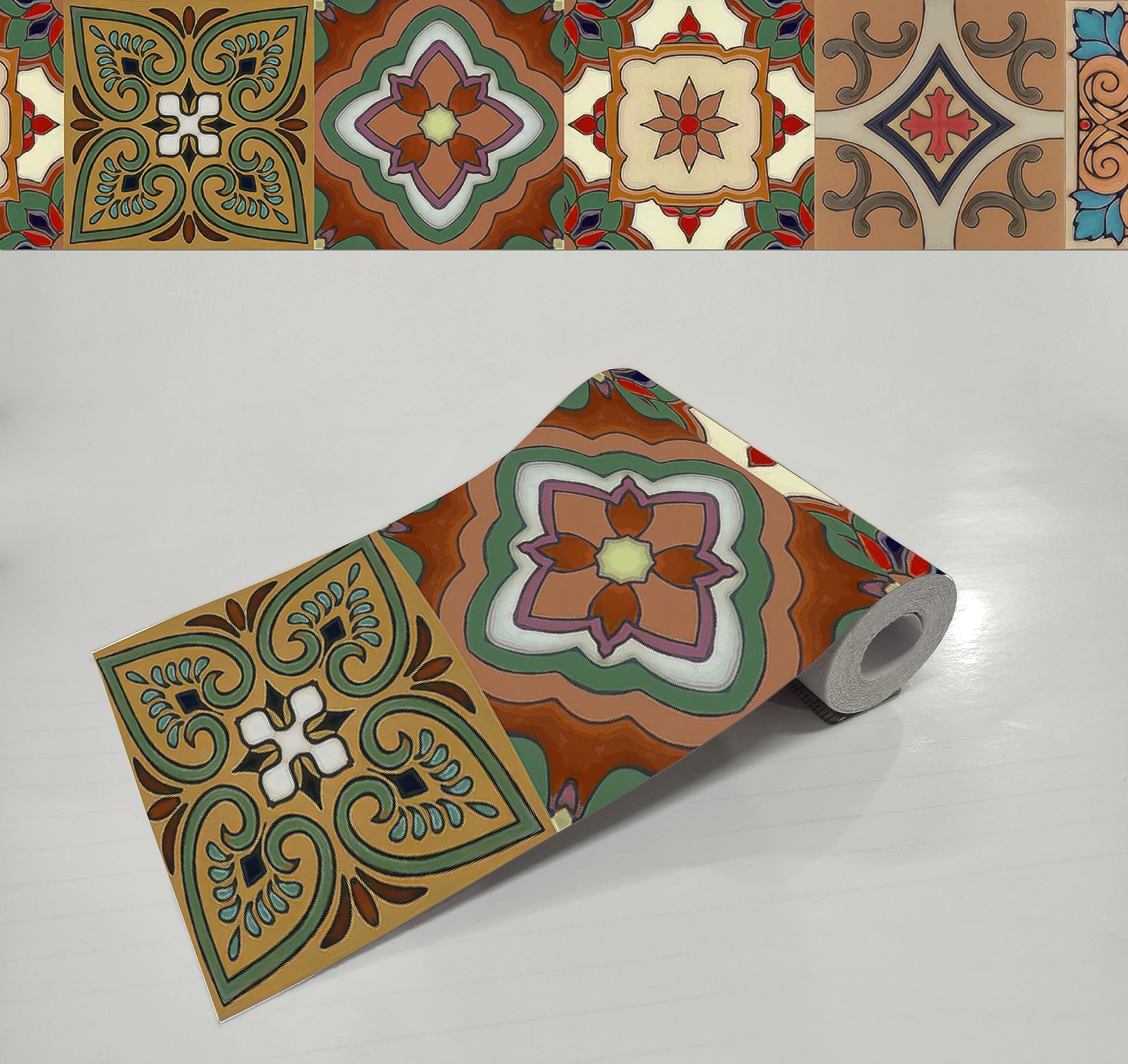 - WallDesign Spanish Terracota Mosaic Tile Sticker - 30 Self-Adhesive Stickers for Cupboard, Panel, Cabinet, Furniture, Table, Glass, Wall - 4 in X 10 Ft Border