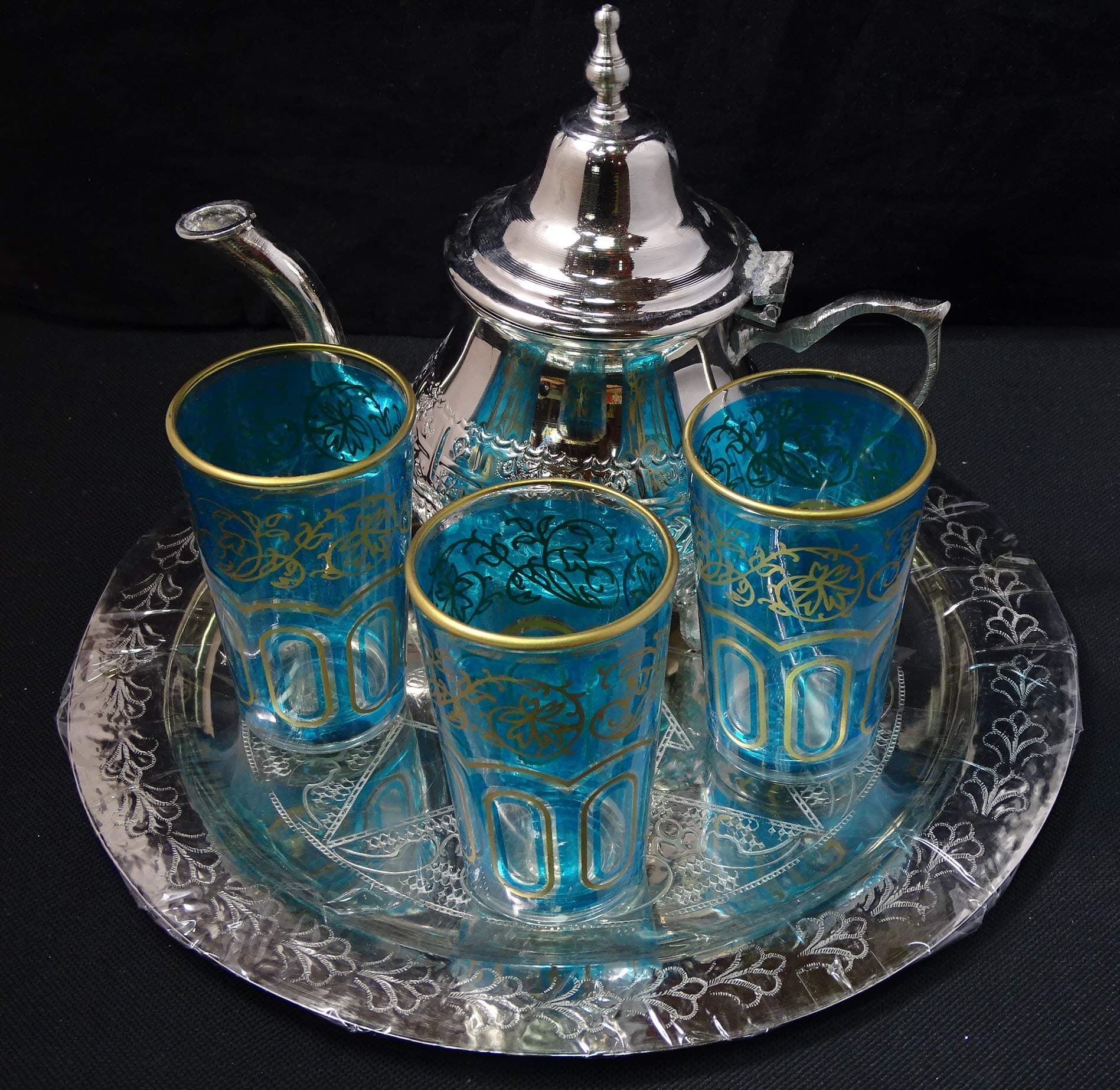 Game of Te Moroccan Tray 22 cm Diameter + 3 cups + Small Teapot