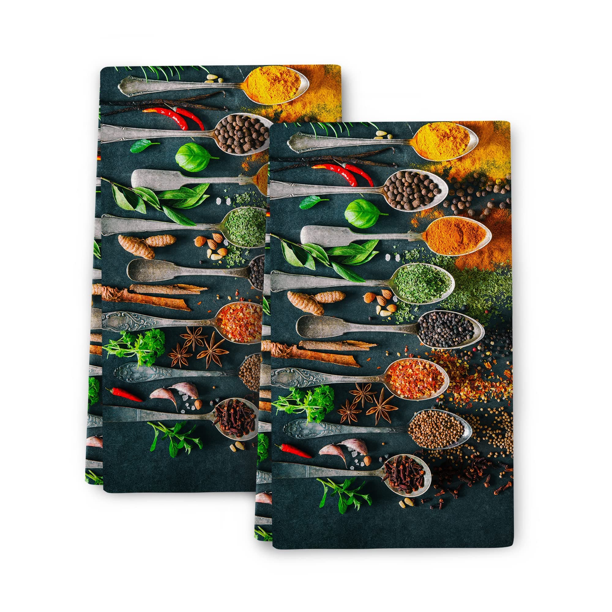 Cukemip Colourful Herbs Spices Cooking Black Dish Kitchen Towels Set of 2 Soft Absorbent Hand Towels Tea Towels Gifts Bathroom Home Decorative 16x24 Inch