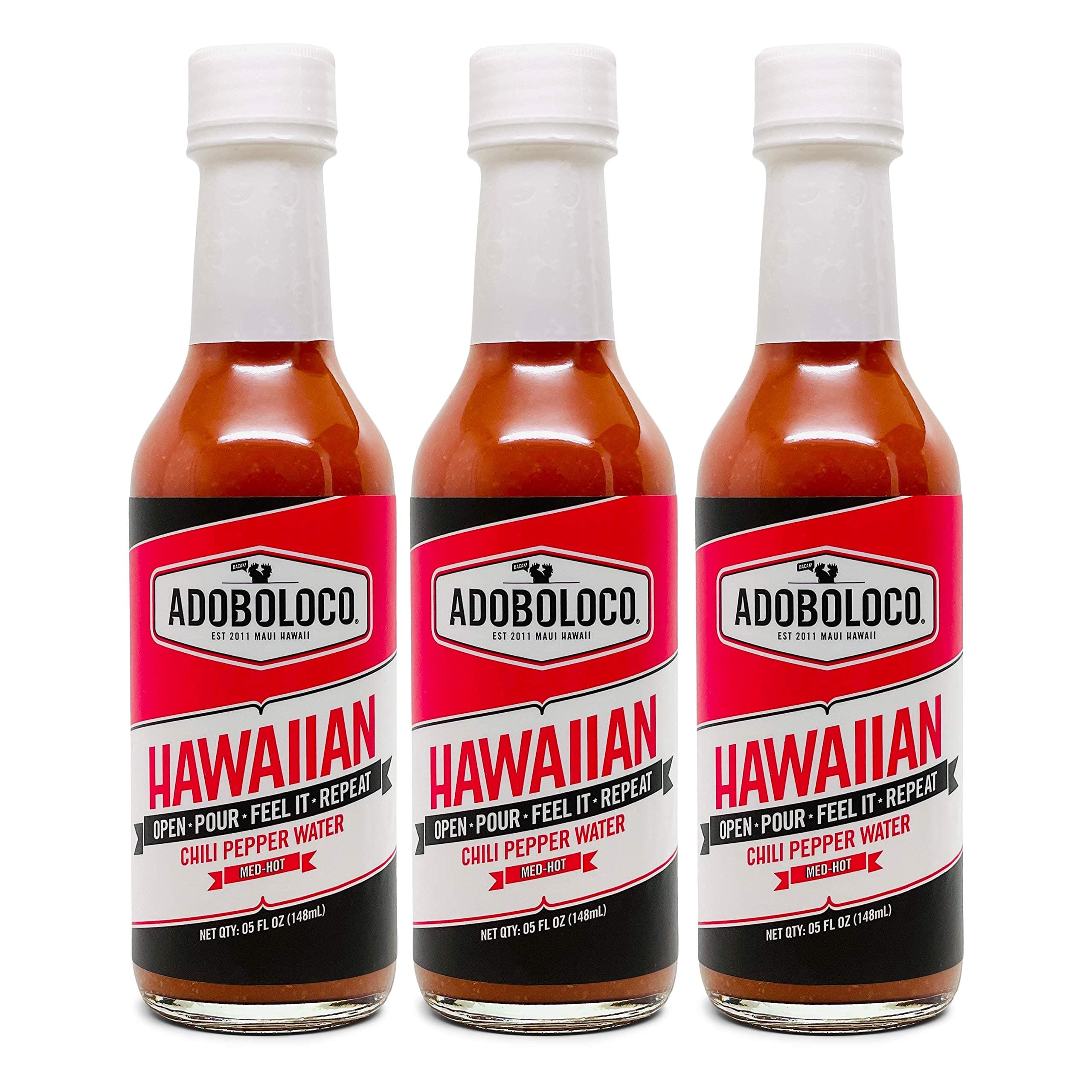 Adoboloco Hot Sauce Hawaiian Chili Pepper Water Sauce (3-Pack) 5oz Medium Hot Super Tasty Fiery Chili Pepper Sauce Blend