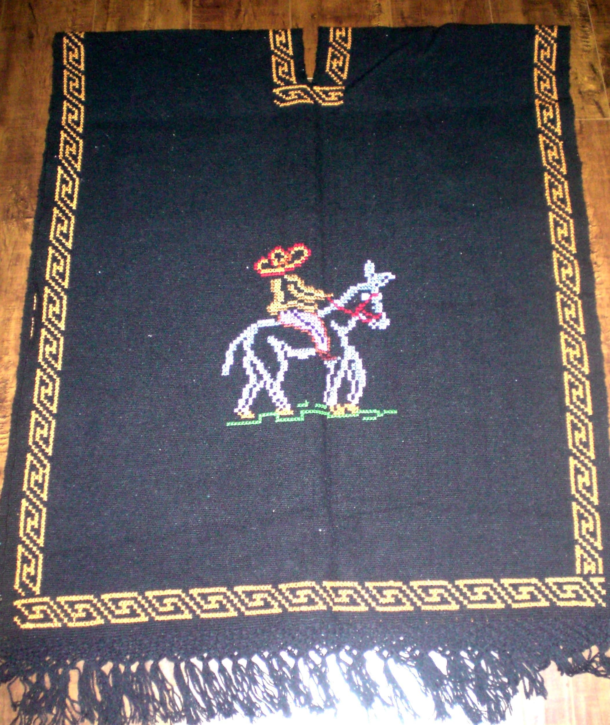 Beautifully Hand Made Mexican Poncho Cross Stitch Rebozo