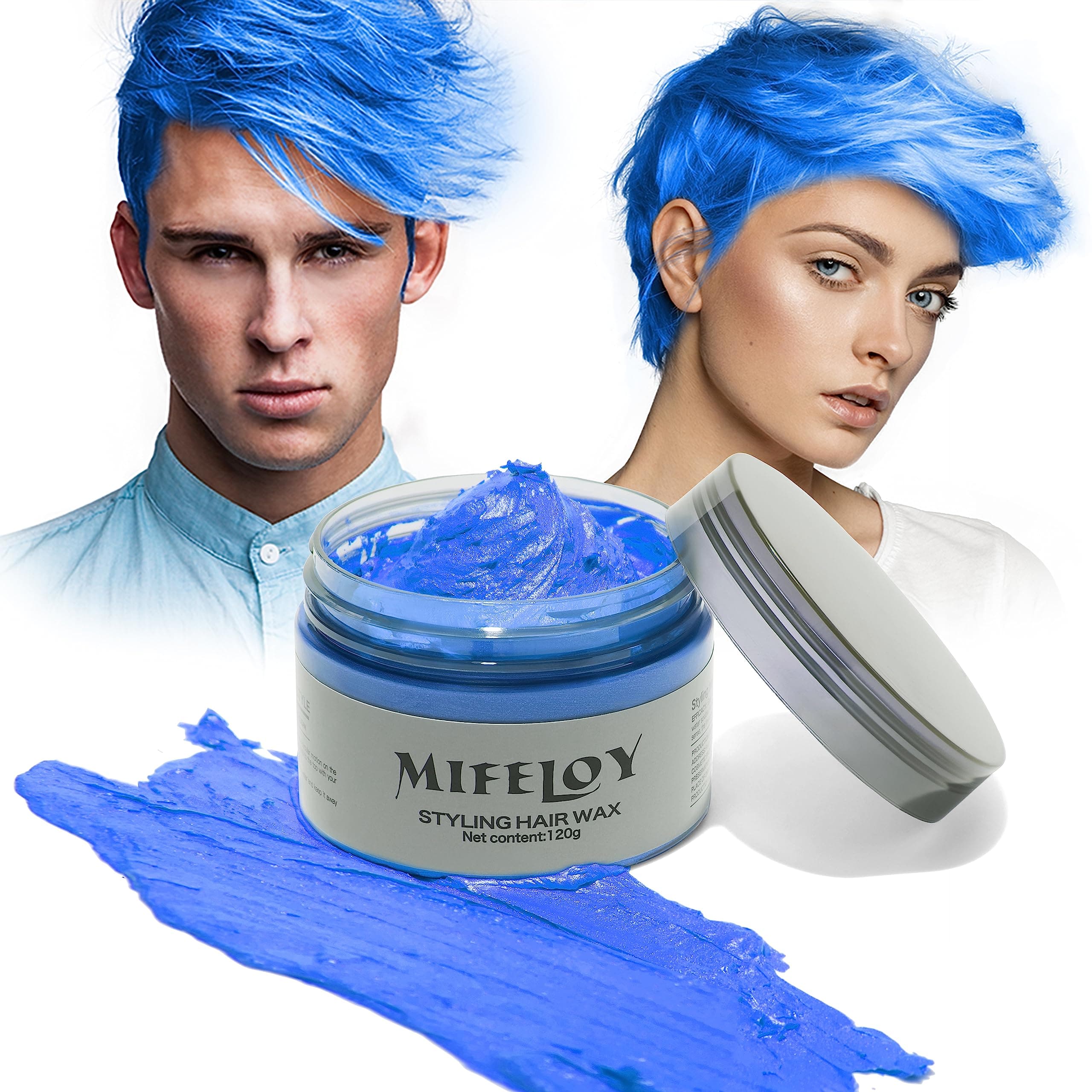 Temporary Blue Hair Color Wax 120g, Instant Hairstyle Cream Dye, Disposable Coloring Mud for Men Women Youth, Natural Washable Styling Pomades for Party Cosplay DIY Halloween