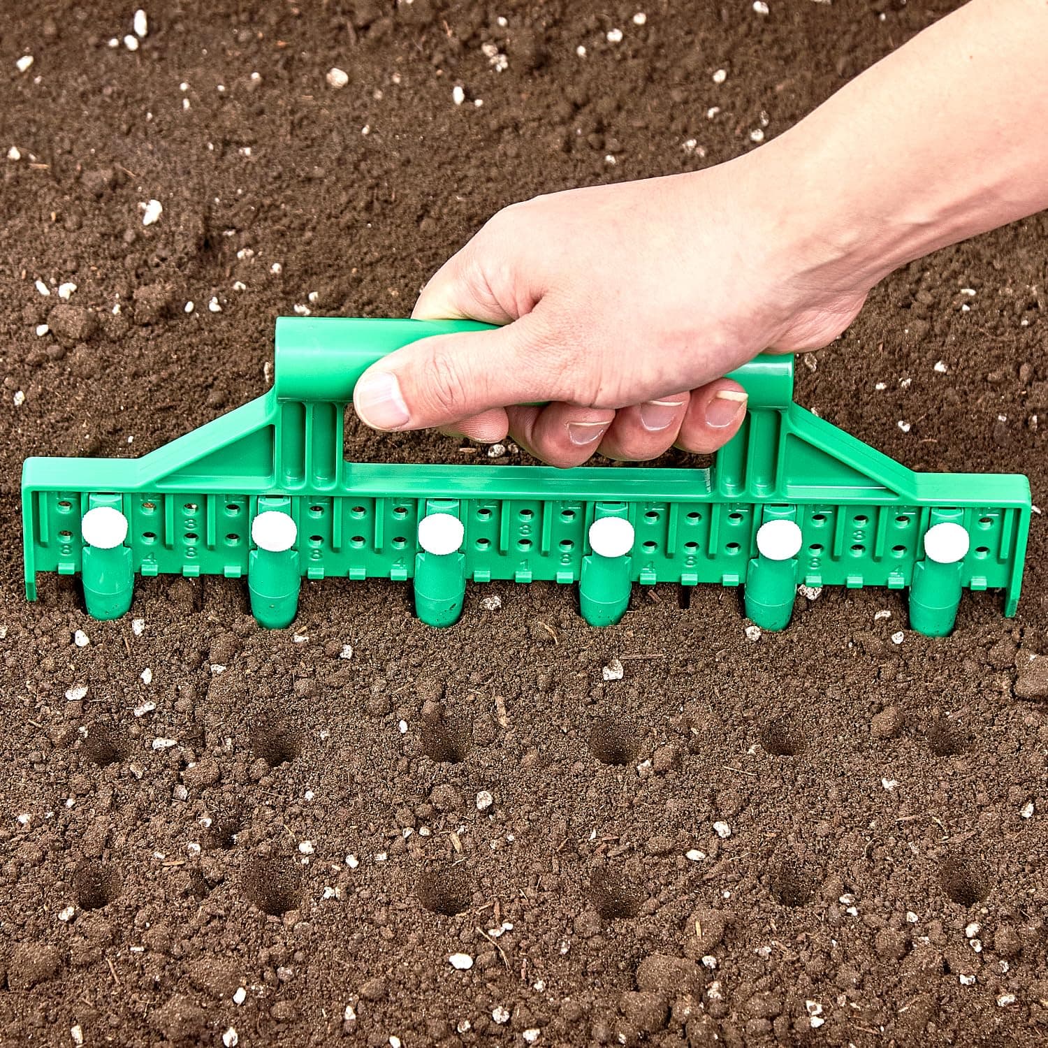 Seed Dibber, Multifunctional Seed Spacer Tool, Seed-in Soil Digger Garden Spacer aid for Planting Seeds Laying Out ideally Spaced Rows (Green)