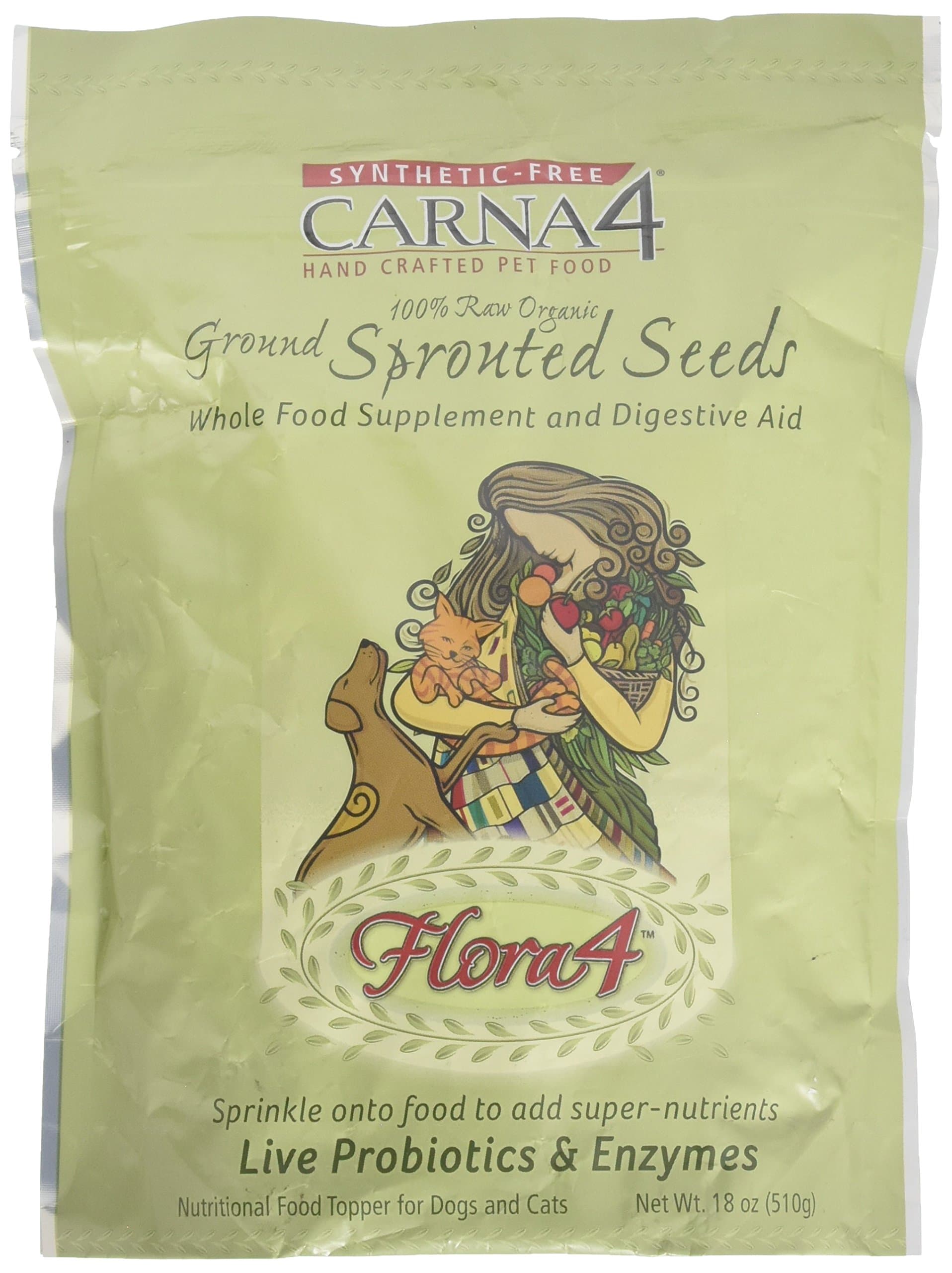 Carna4 Ground Sprouted Seeds 100% raw Organic Raw Food Topper Flora4, 18oz … (2x18oz)