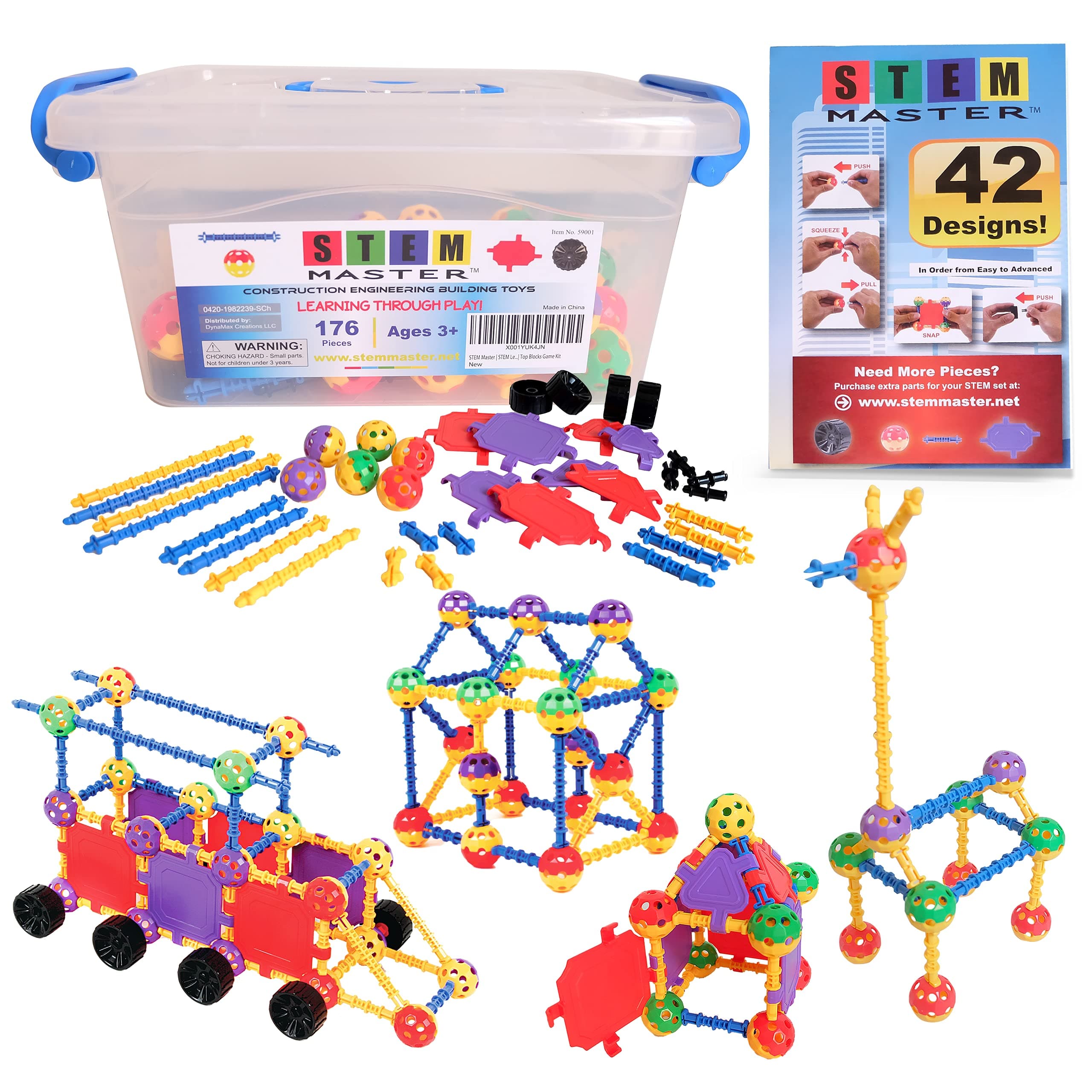 Building Toys for Kids Ages 4-8 - STEM Toys Kit w/ 176 Durable Pieces, Full-Color Design Guide, Reusable Toy Storage Box - Educational Gifts for Girls & Boys